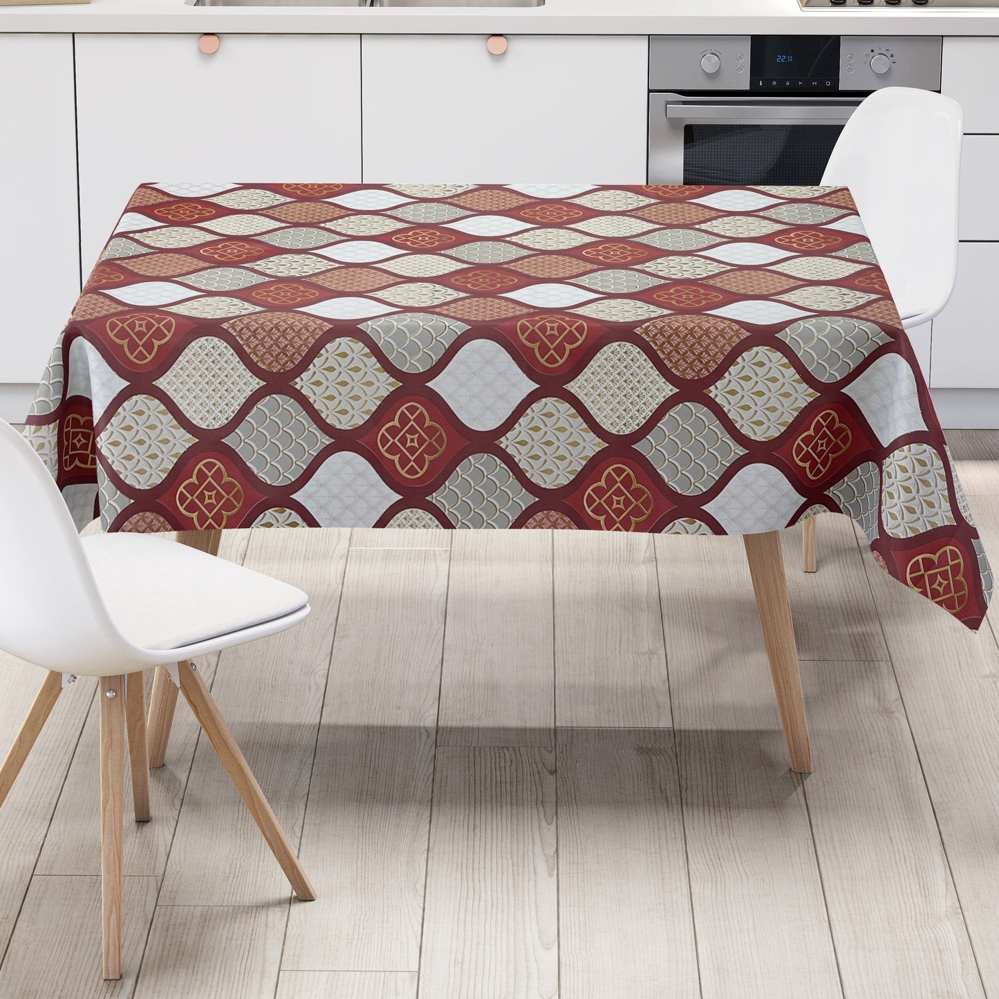 KEVKUS Wachstuch Tischdecke B6014-02 grau rot Weihnachten Ornamente Orient wählbar in eckig, rund und oval -