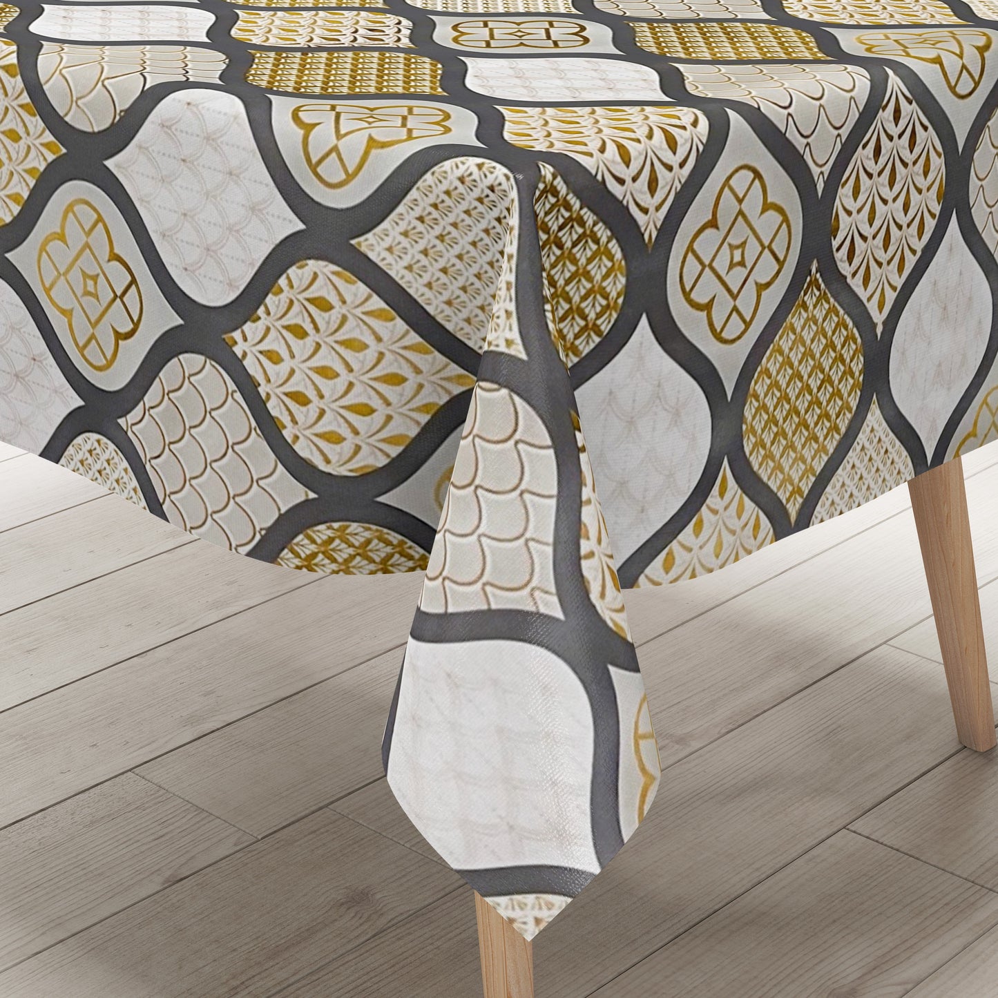 KEVKUS Wachstuch Tischdecke B6014-04 gold grau Weihnachten Ornamente Orient wählbar in eckig, rund und oval -