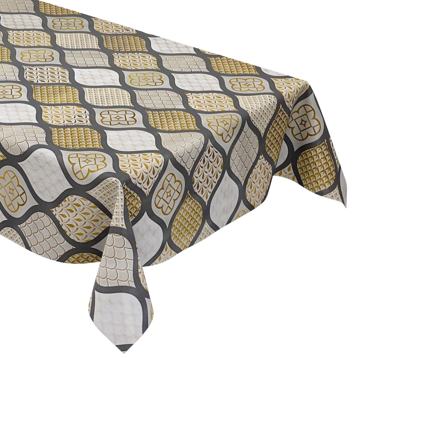 KEVKUS Wachstuch Tischdecke B6014-04 gold grau Weihnachten Ornamente Orient wählbar in eckig, rund und oval -