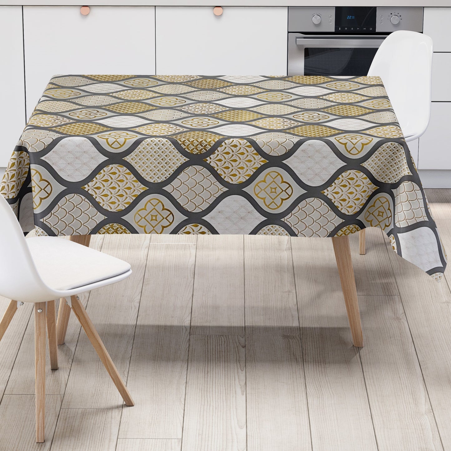 KEVKUS Wachstuch Tischdecke B6014-04 gold grau Weihnachten Ornamente Orient wählbar in eckig, rund und oval -
