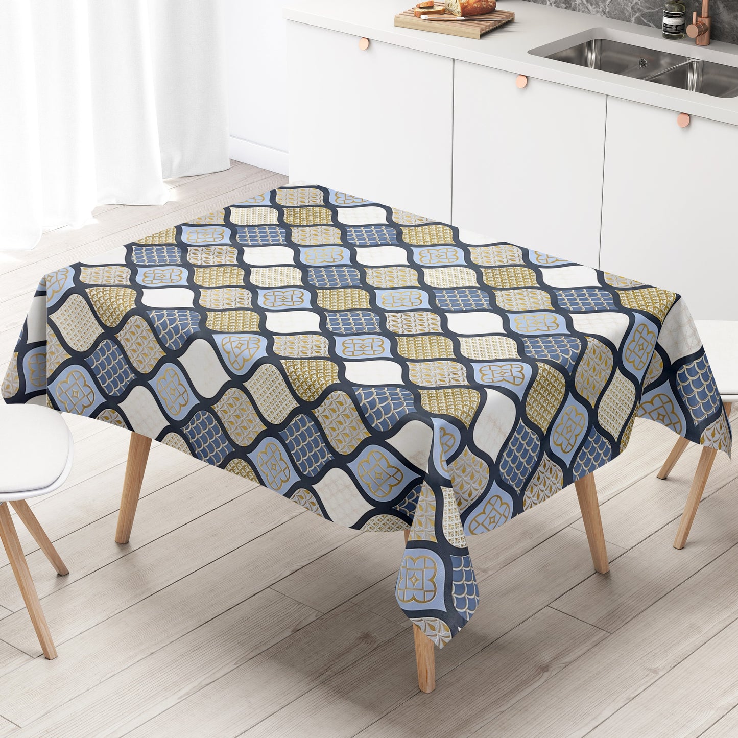 KEVKUS Wachstuch Tischdecke B6014-05 gold blau Weihnachten Ornamente Orient wählbar in eckig, rund und oval -