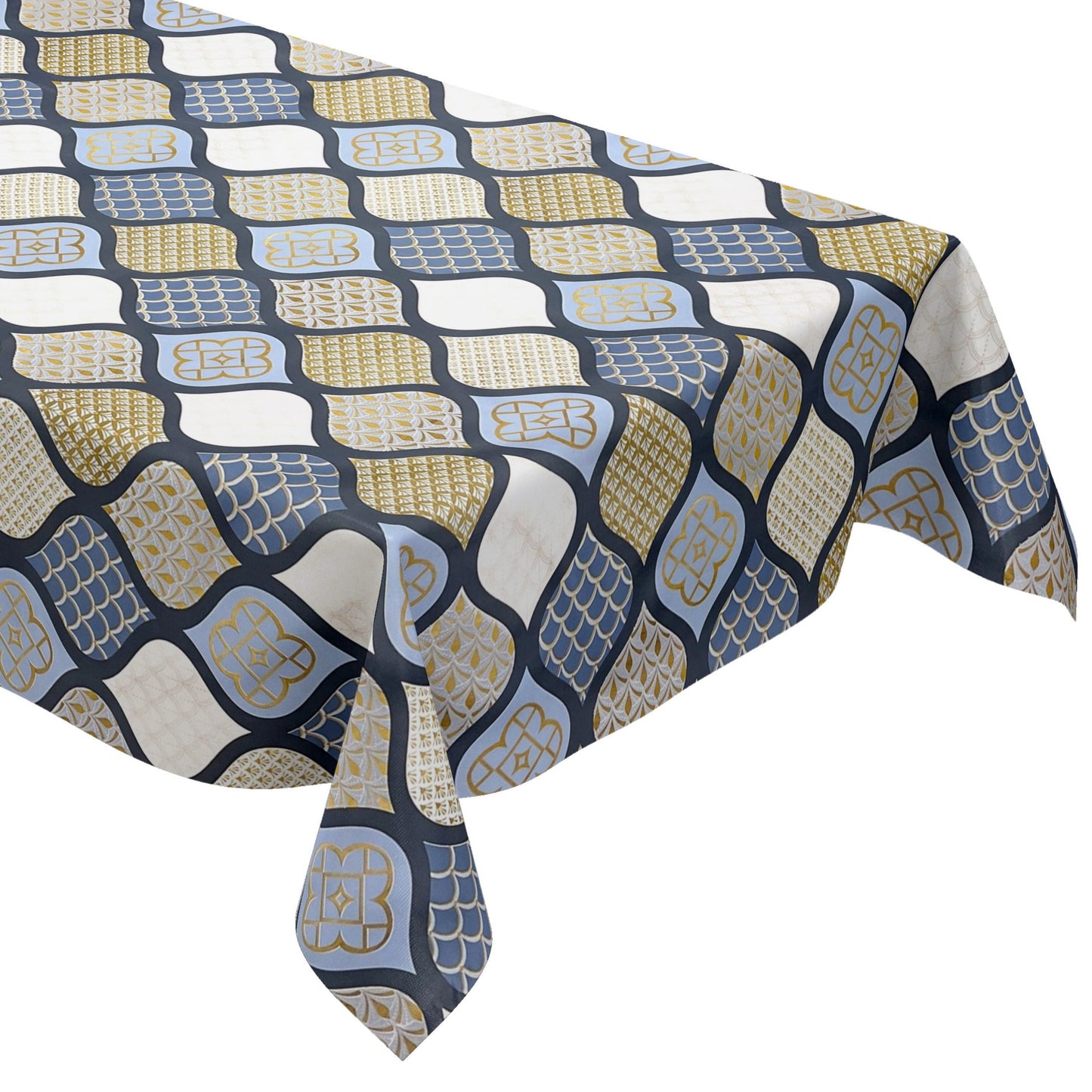 KEVKUS Wachstuch Tischdecke B6014-05 gold blau Weihnachten Ornamente Orient wählbar in eckig, rund und oval -