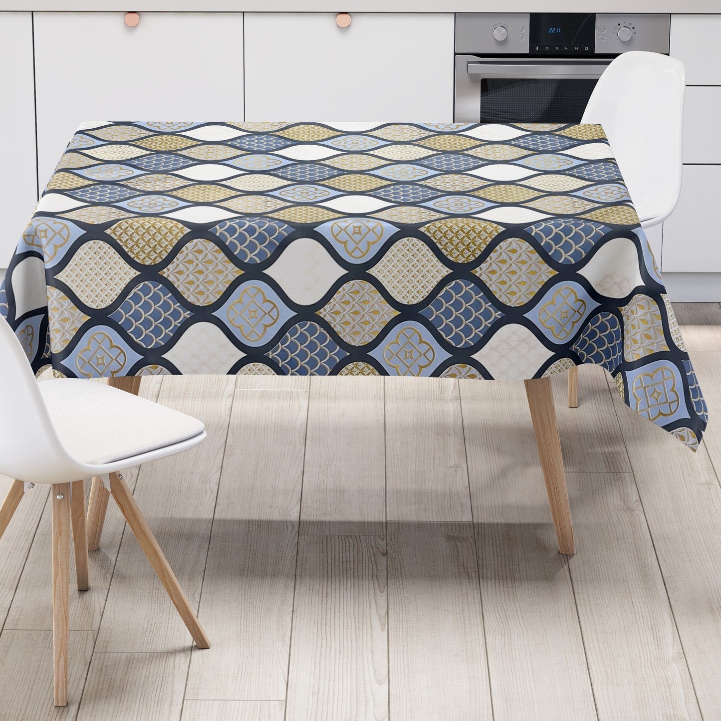 KEVKUS Wachstuch Tischdecke B6014-05 gold blau Weihnachten Ornamente Orient wählbar in eckig, rund und oval -