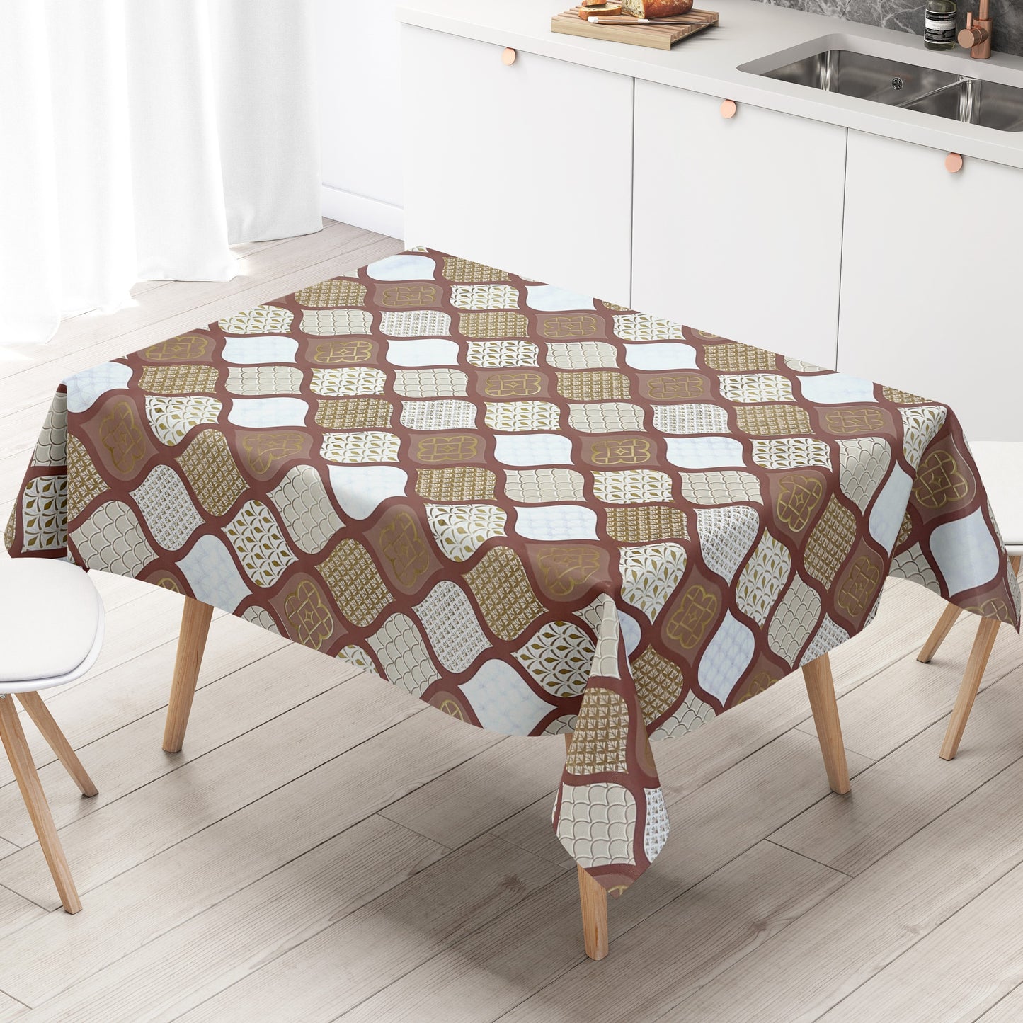 KEVKUS Wachstuch Tischdecke B6014-06 gold braun bordeaux Weihnachten Ornamente Orient wählbar in eckig, rund und oval -