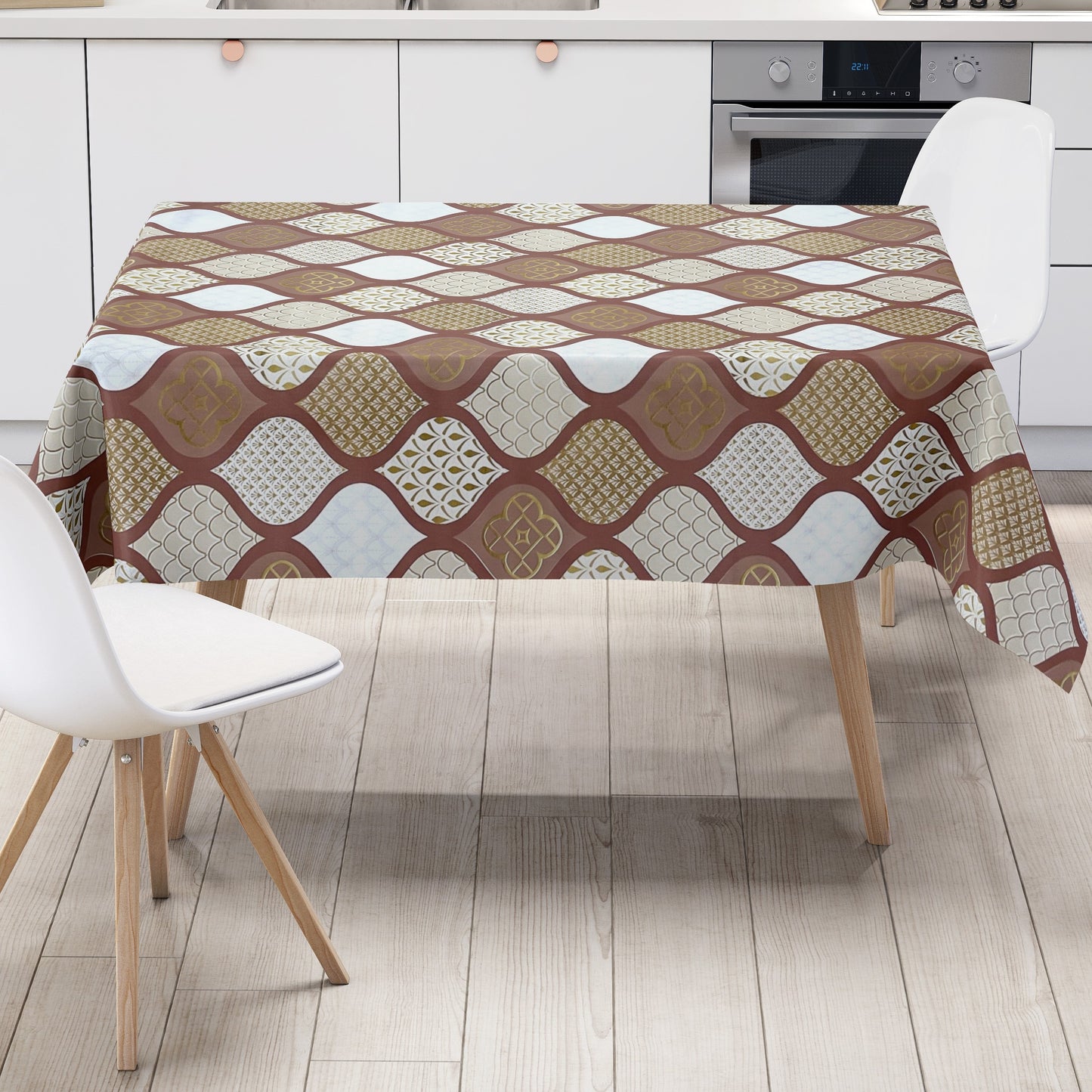 KEVKUS Wachstuch Tischdecke B6014-06 gold braun bordeaux Weihnachten Ornamente Orient wählbar in eckig, rund und oval -