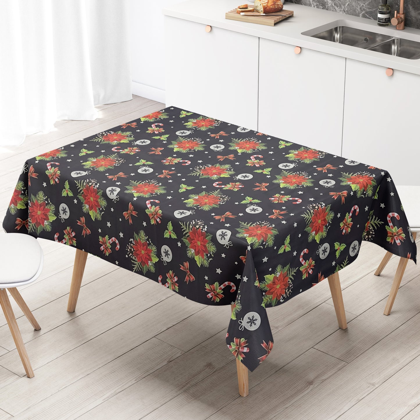 KEVKUS Wachstuch Tischdecke B6023-02 marine Weihnachten Weihnachtsstern wählbar in eckig, rund und oval -