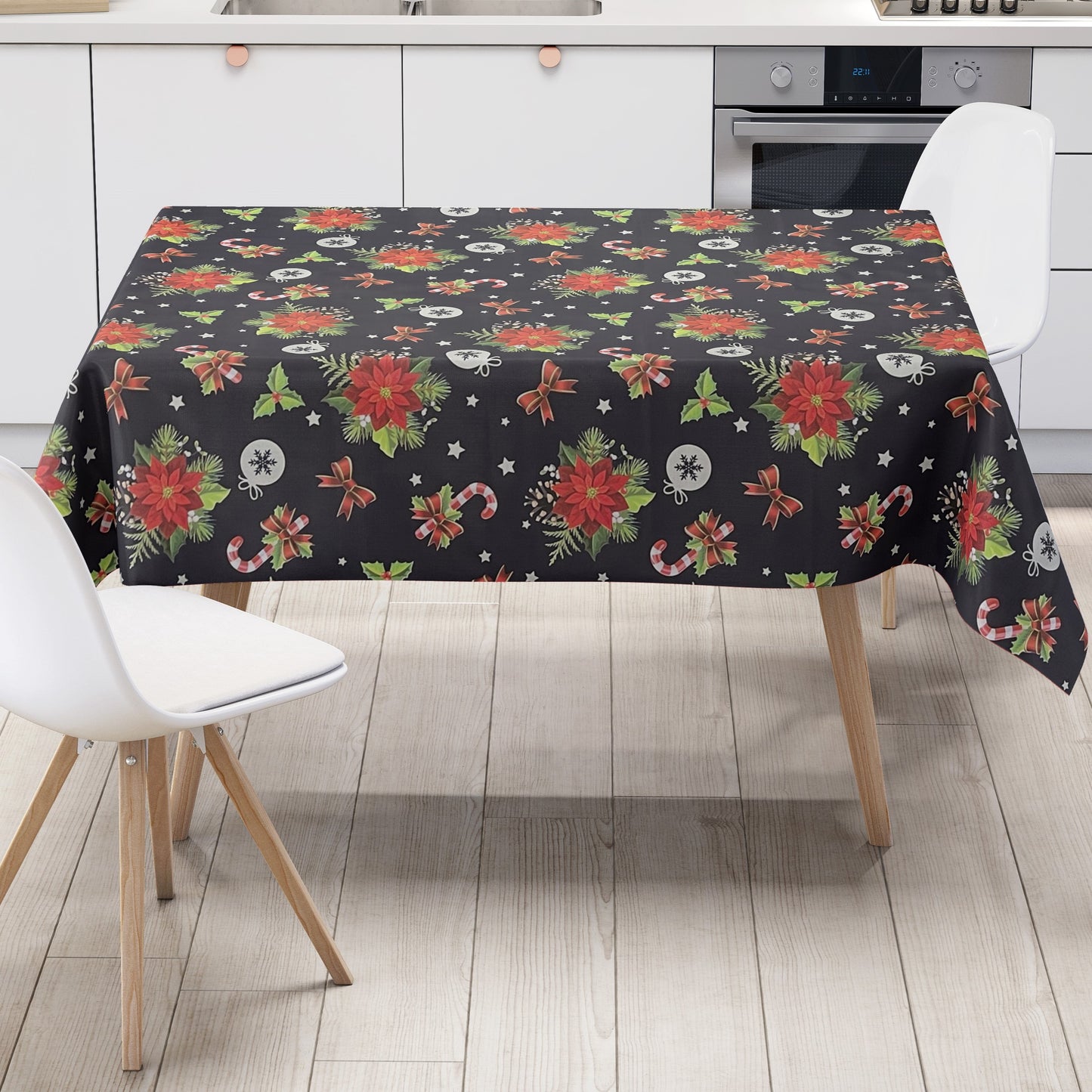 KEVKUS Wachstuch Tischdecke B6023-02 marine Weihnachten Weihnachtsstern wählbar in eckig, rund und oval -