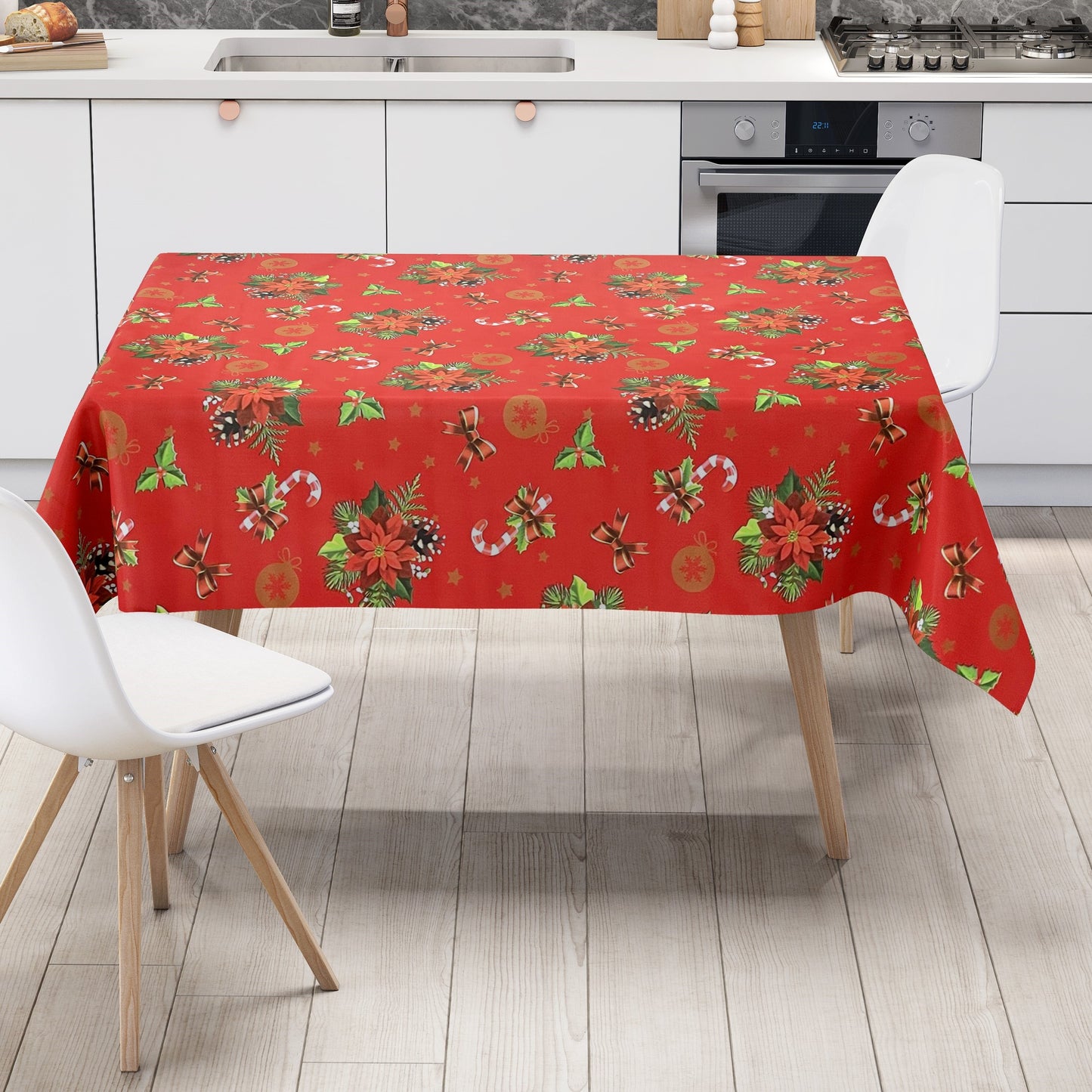 KEVKUS Wachstuch Tischdecke B6023-03 rot Weihnachten Weihnachtsstern wählbar in eckig, rund und oval -