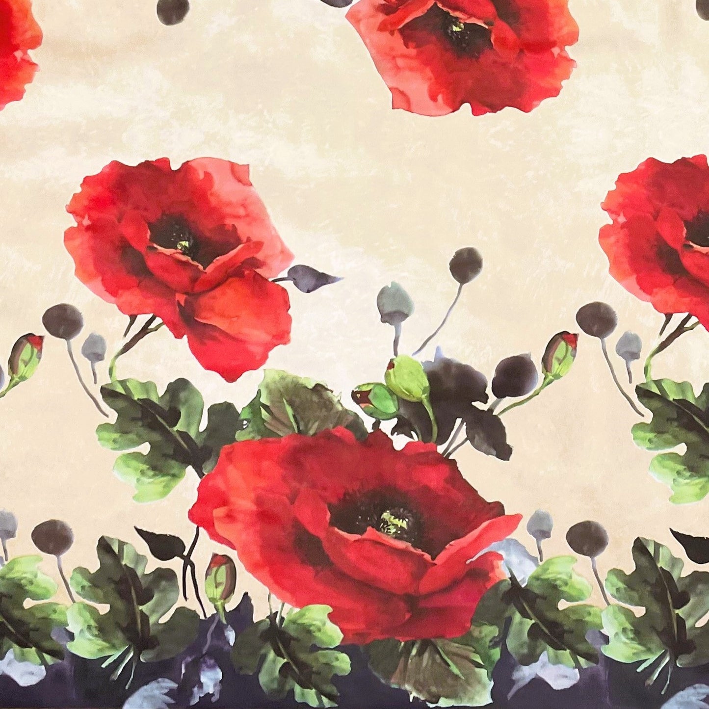Wachstuch Tischdecke Mohnblumen beige