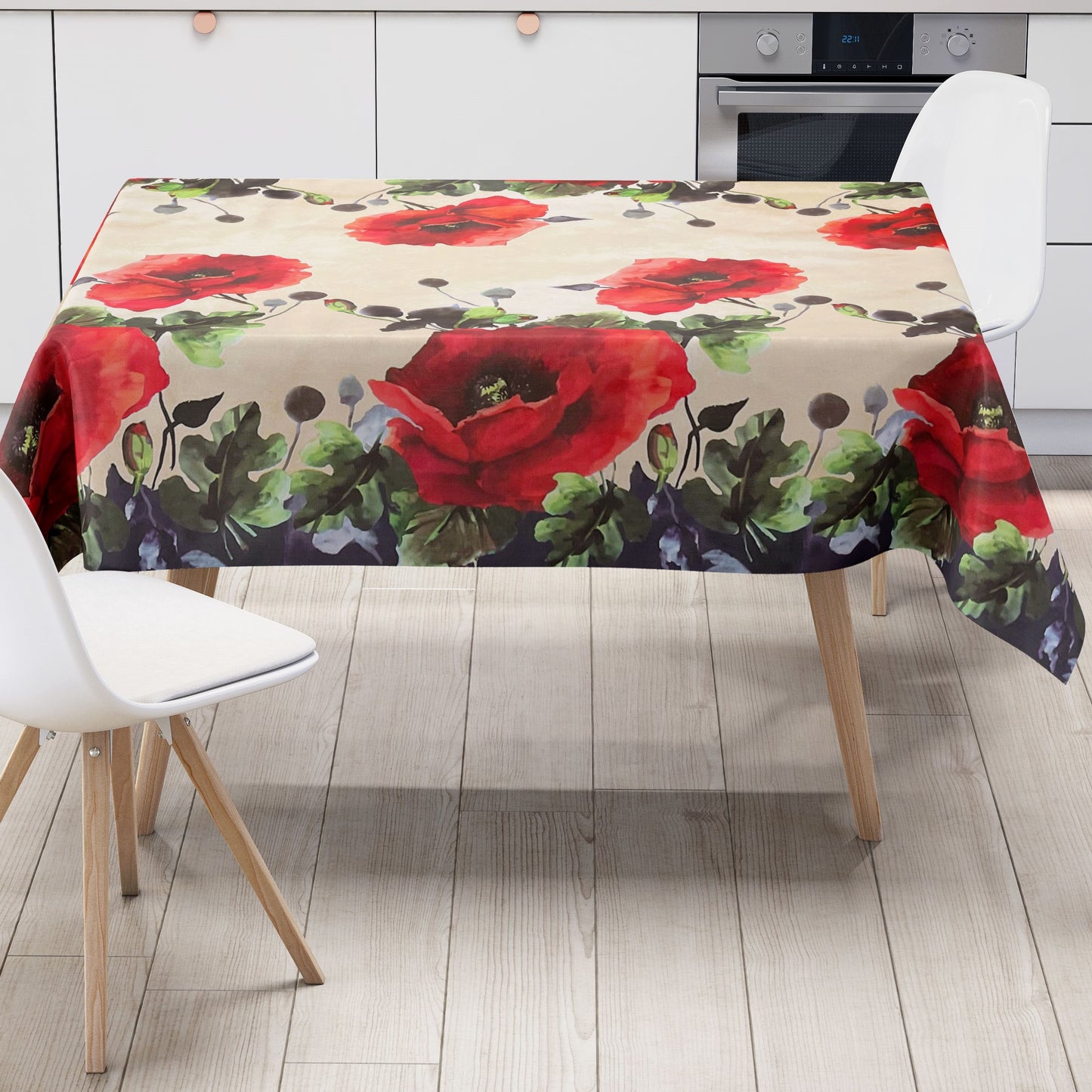 Wachstuch Tischdecke Mohnblumen beige