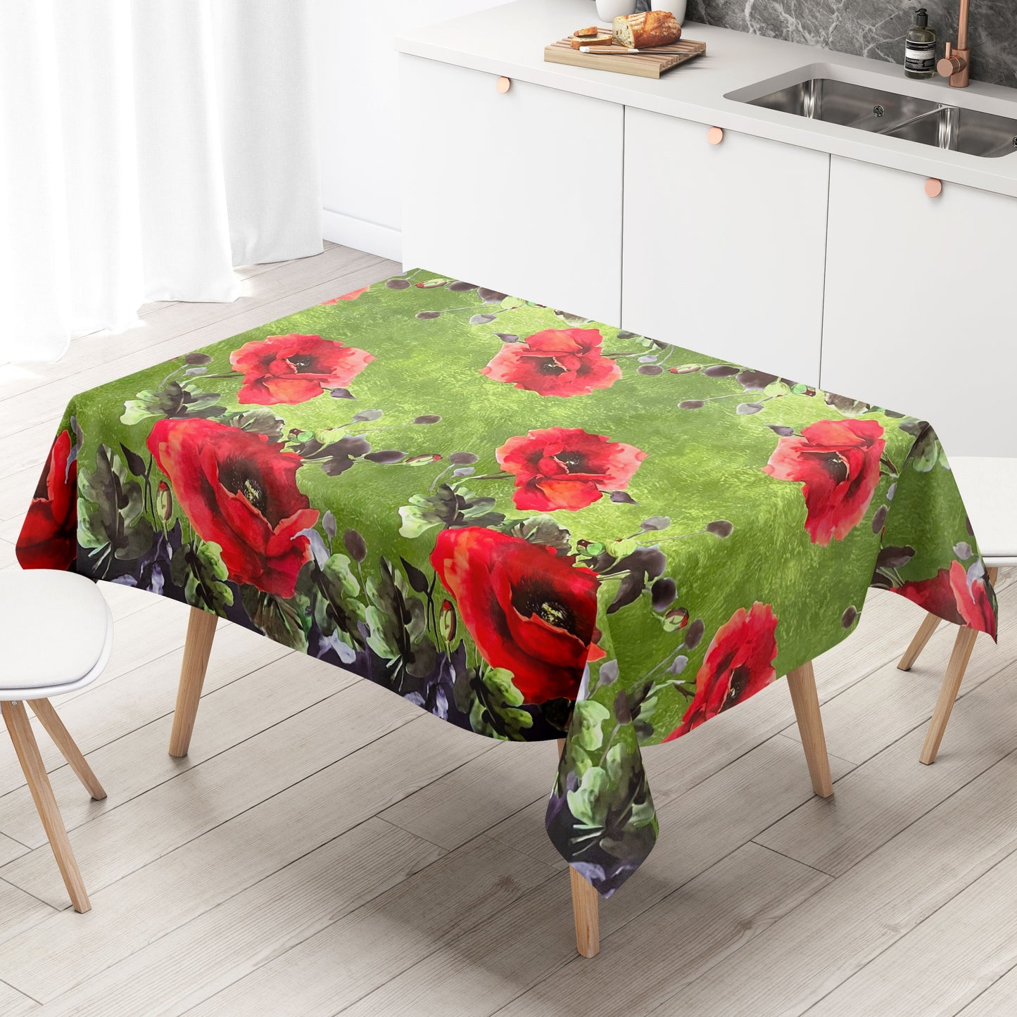 Wachstuch Tischdecke Mohn Bordürenmuster