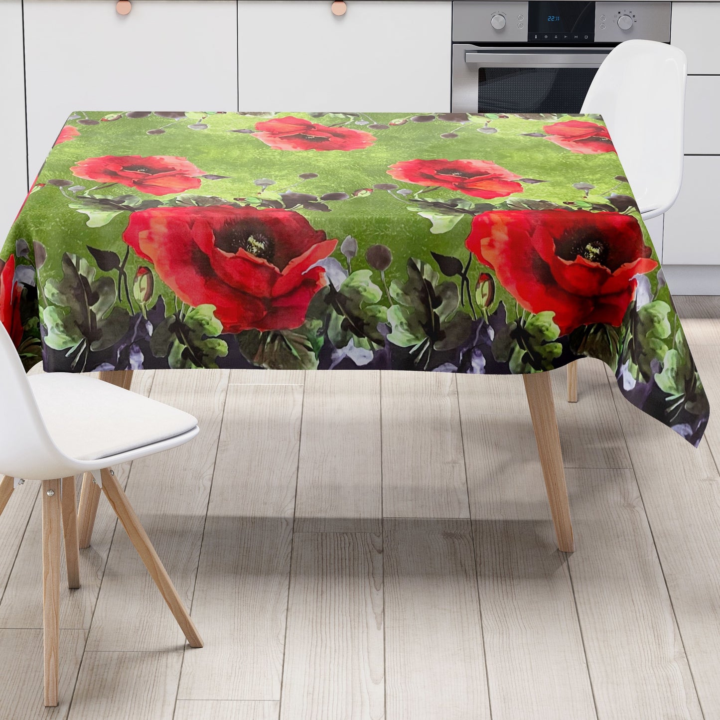 Wachstuch Tischdecke Mohn Bordürenmuster