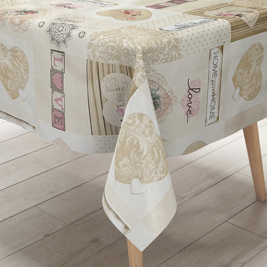 Wachstuch Tischdecke beige Herzen