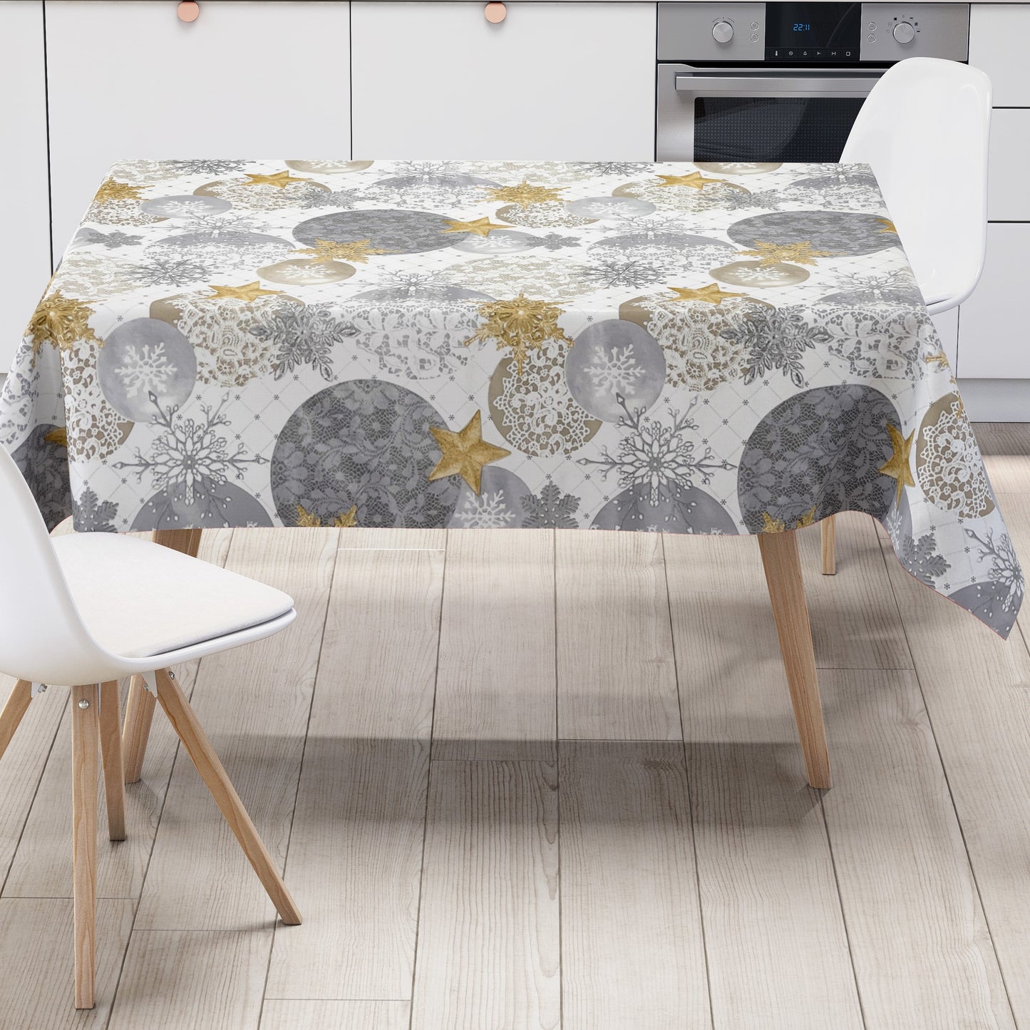 KEVKUS Wachstuch Tischdecke B7000-01 goldene Sterne Weihnachten Advent wählbar in eckig, rund und oval -