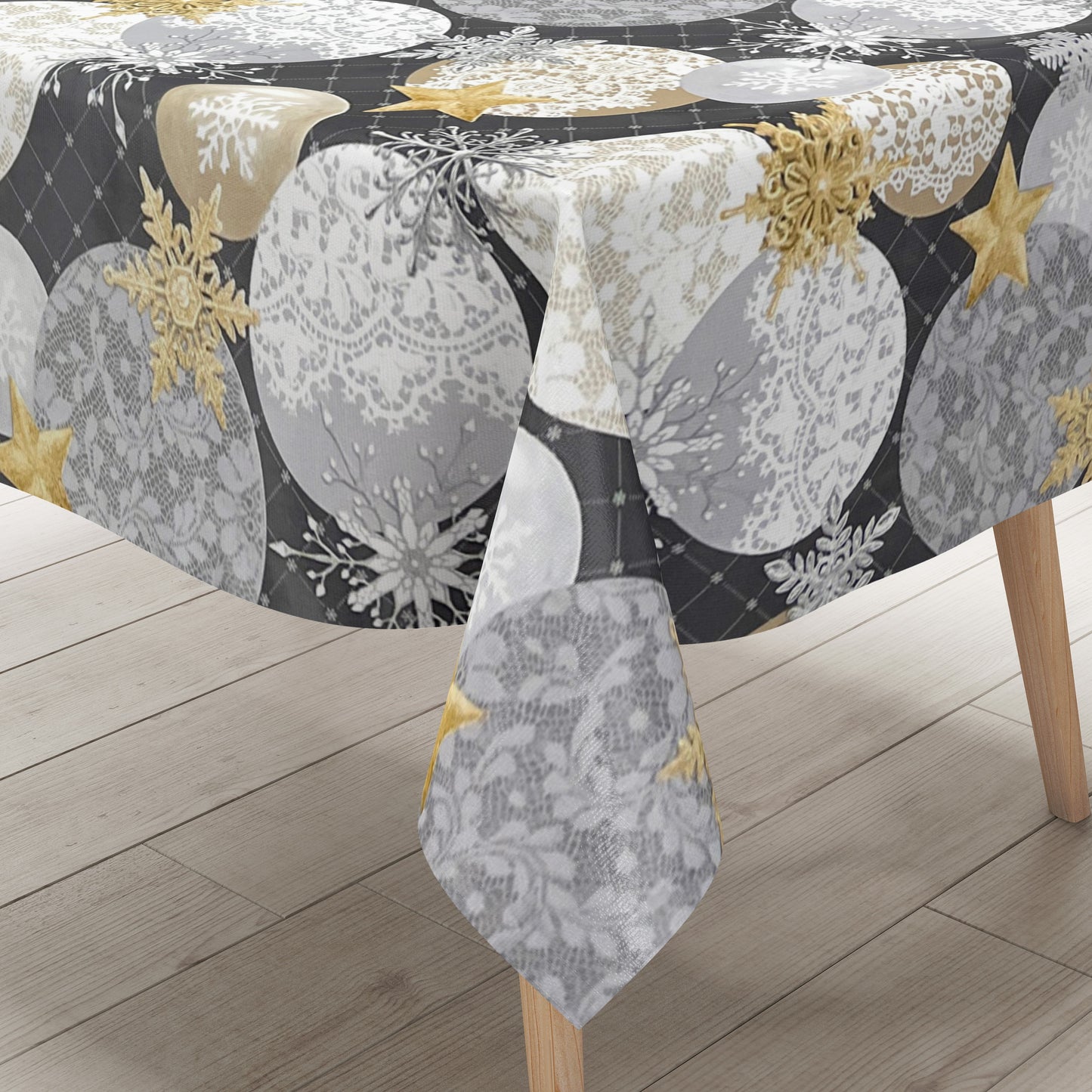KEVKUS Wachstuch Tischdecke B7000-02 goldene Sterne grau Weihnachten Advent wählbar in eckig, rund und oval -