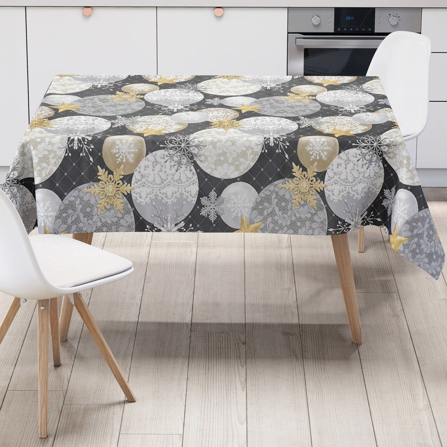 KEVKUS Wachstuch Tischdecke B7000-02 goldene Sterne grau Weihnachten Advent wählbar in eckig, rund und oval -
