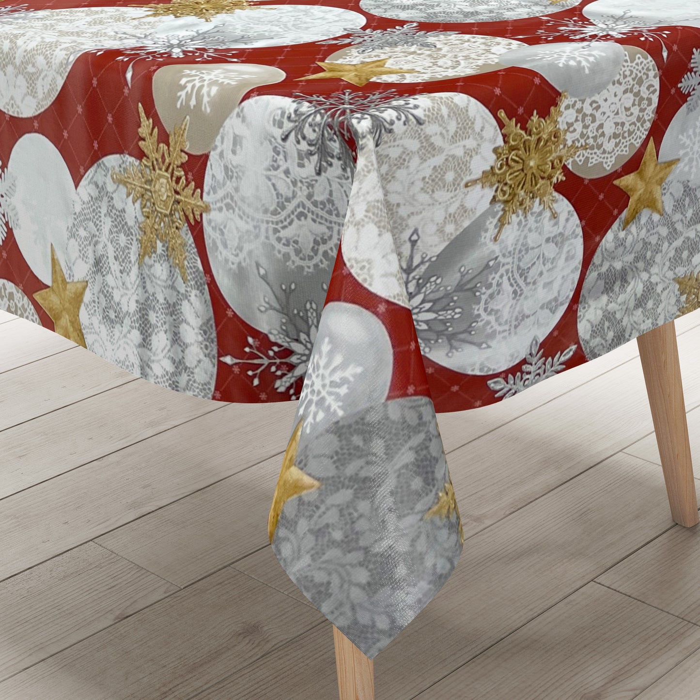 KEVKUS Wachstuch Tischdecke B7000-03 goldene Sterne rot Weihnachten Advent wählbar in eckig, rund und oval -