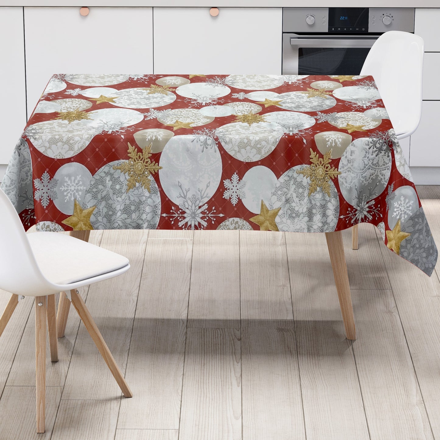 KEVKUS Wachstuch Tischdecke B7000-03 goldene Sterne rot Weihnachten Advent wählbar in eckig, rund und oval -