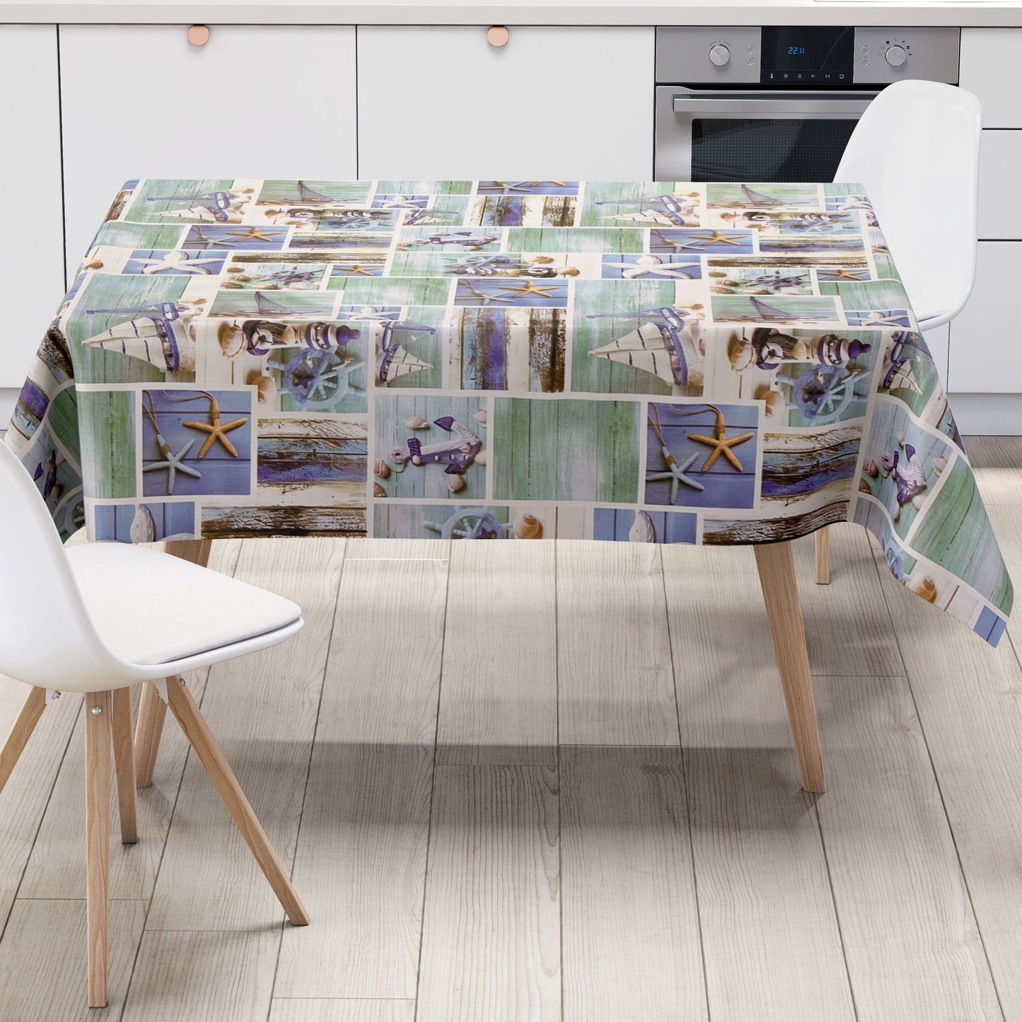 Wachstuch Tischdecke 160 cm Breite Übergröße B9071-01 maritim Seestern Holz eckig rund oval
