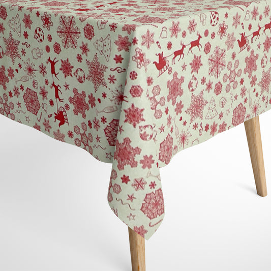 Nappe en coton Noël Avent BERINN C-198 beige flocons de neige carré rond ovale