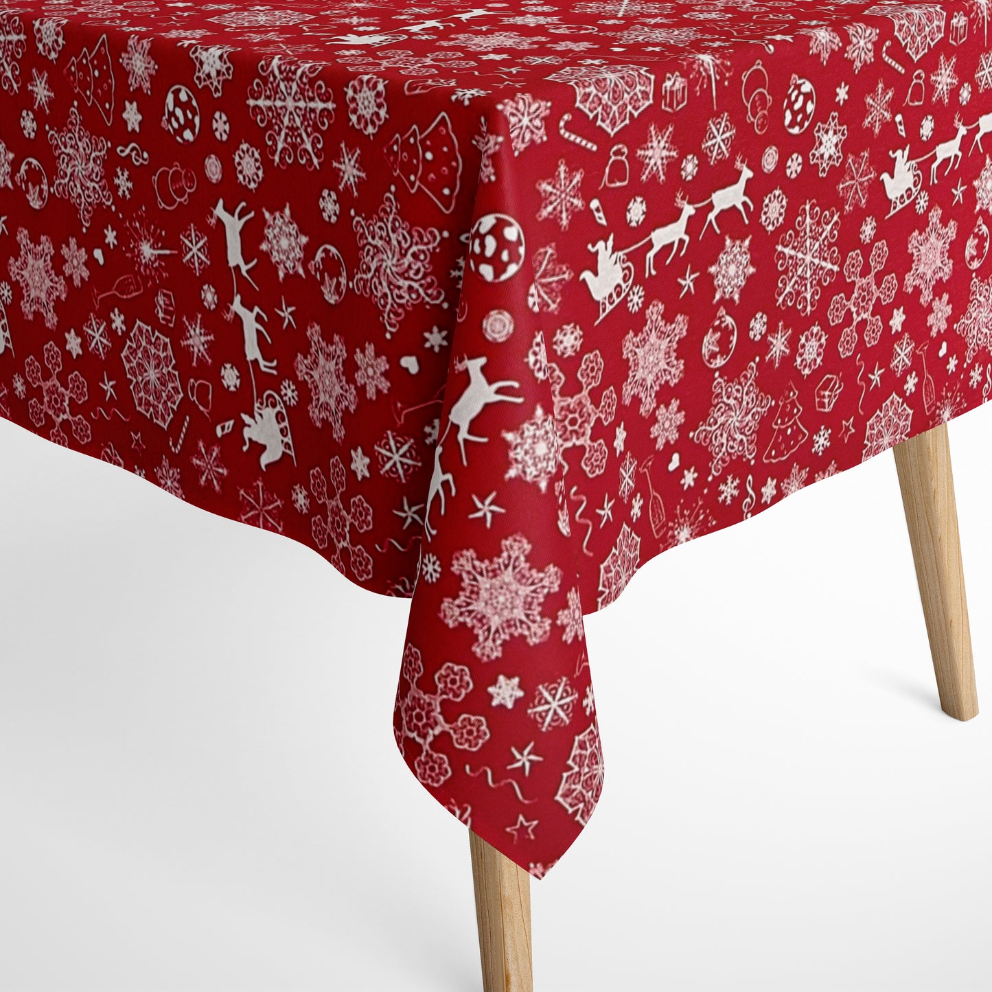 Baumwolltischdecke Weihnachten Advent BERINN C-402 rot Schneeflocken eckig rund oval