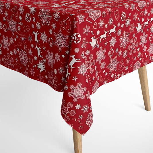 Nappe en coton Noël Avent BERINN C-402 flocons de neige rouges carrée ronde ovale