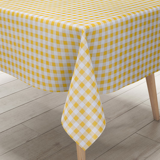 Nappe en toile cirée C141014 à petits carreaux jaunes Vichy carrée ronde ovale