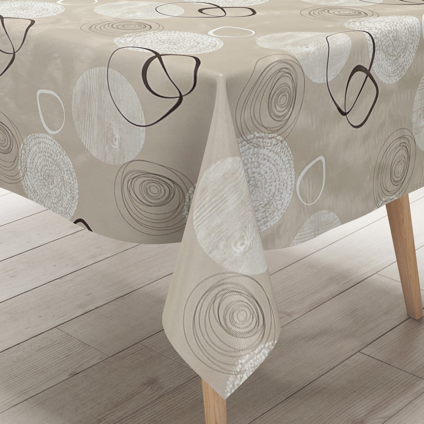KEVKUS Wachstuch Tischdecke C141174 beige modern Linien wählbar in eckig, rund und oval -