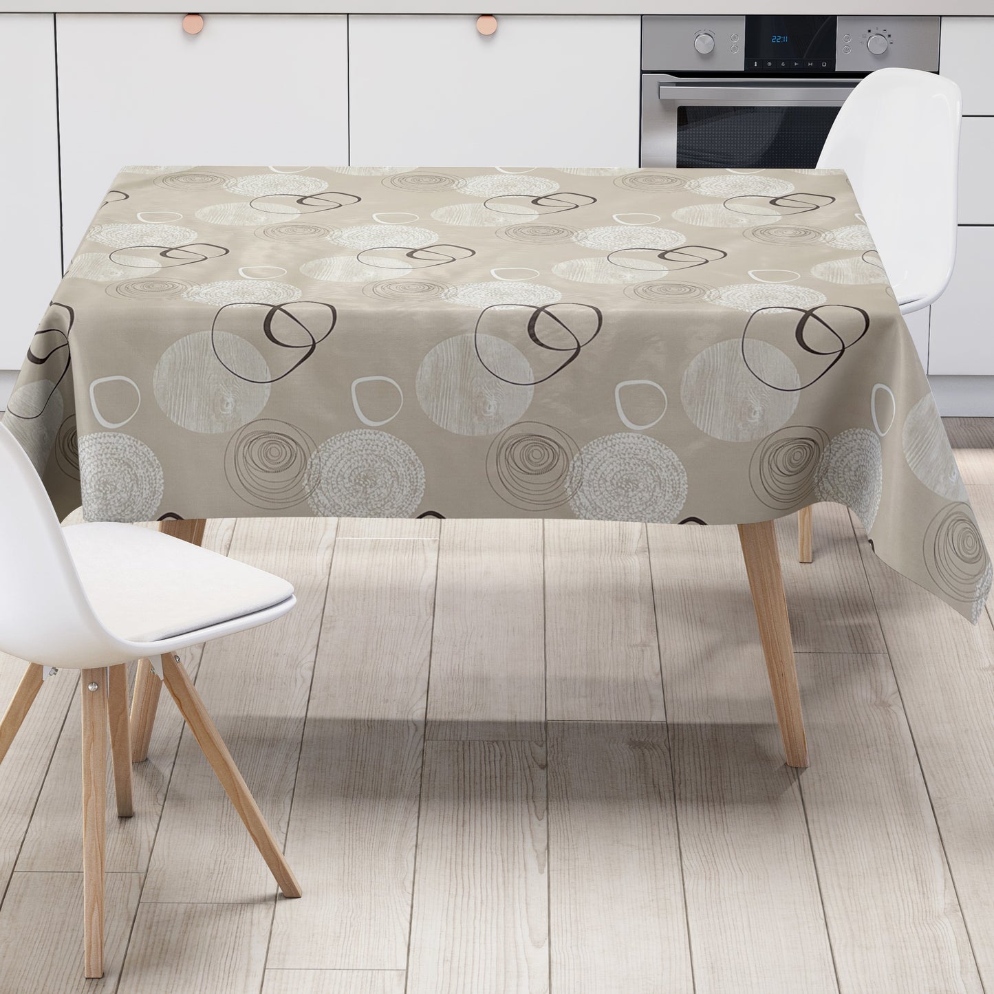 KEVKUS Wachstuch Tischdecke C141174 beige modern Linien wählbar in eckig, rund und oval -