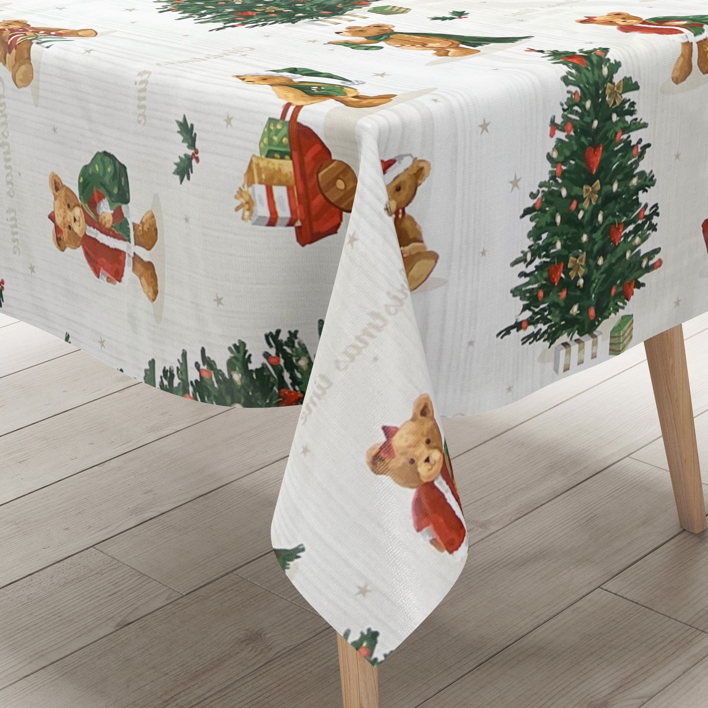 KEVKUS Wachstuch Tischdecke C141531 Weihnachten Teddy wählbar in eckig, rund und oval -