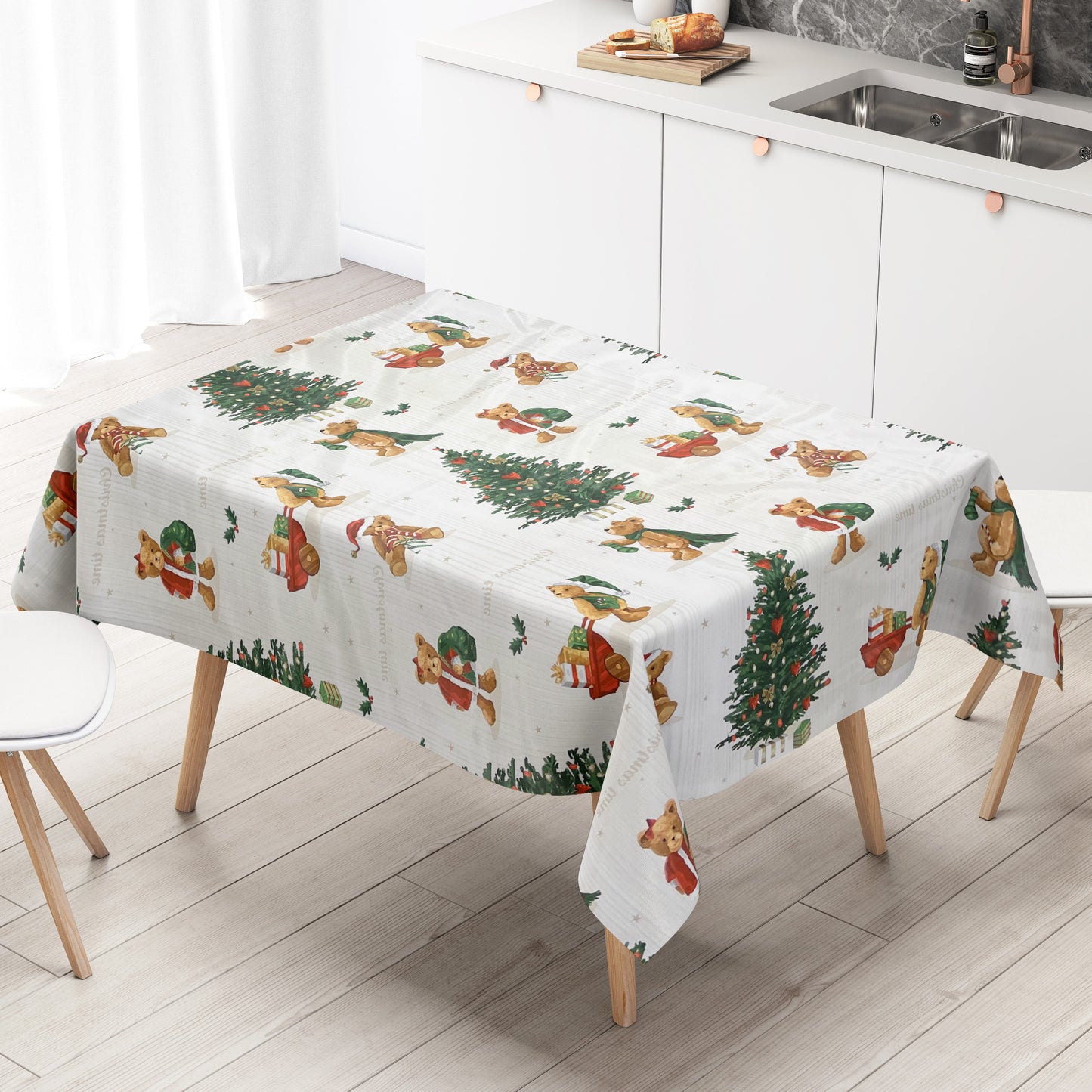 KEVKUS Wachstuch Tischdecke C141531 Weihnachten Teddy wählbar in eckig, rund und oval -
