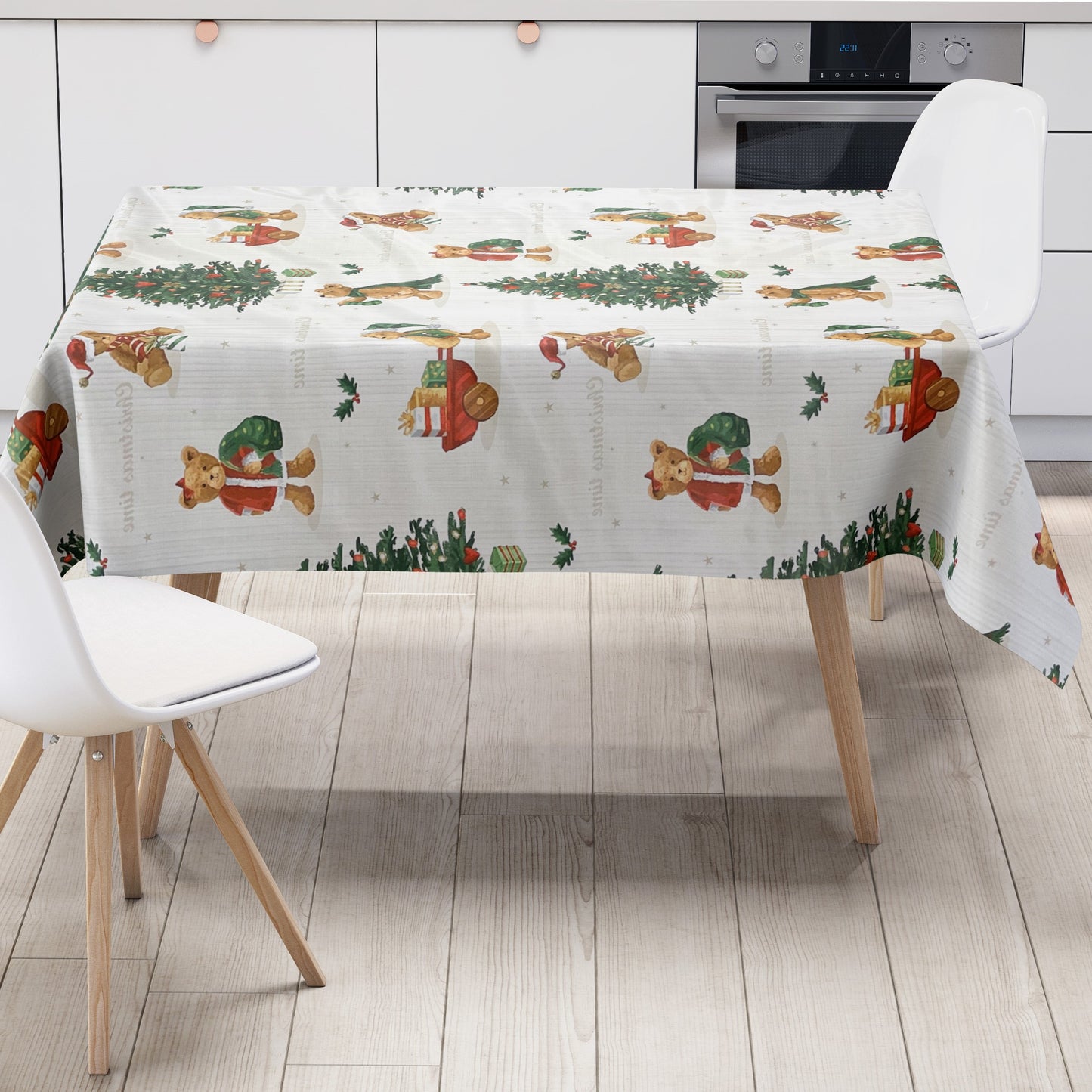 KEVKUS Wachstuch Tischdecke C141531 Weihnachten Teddy wählbar in eckig, rund und oval -