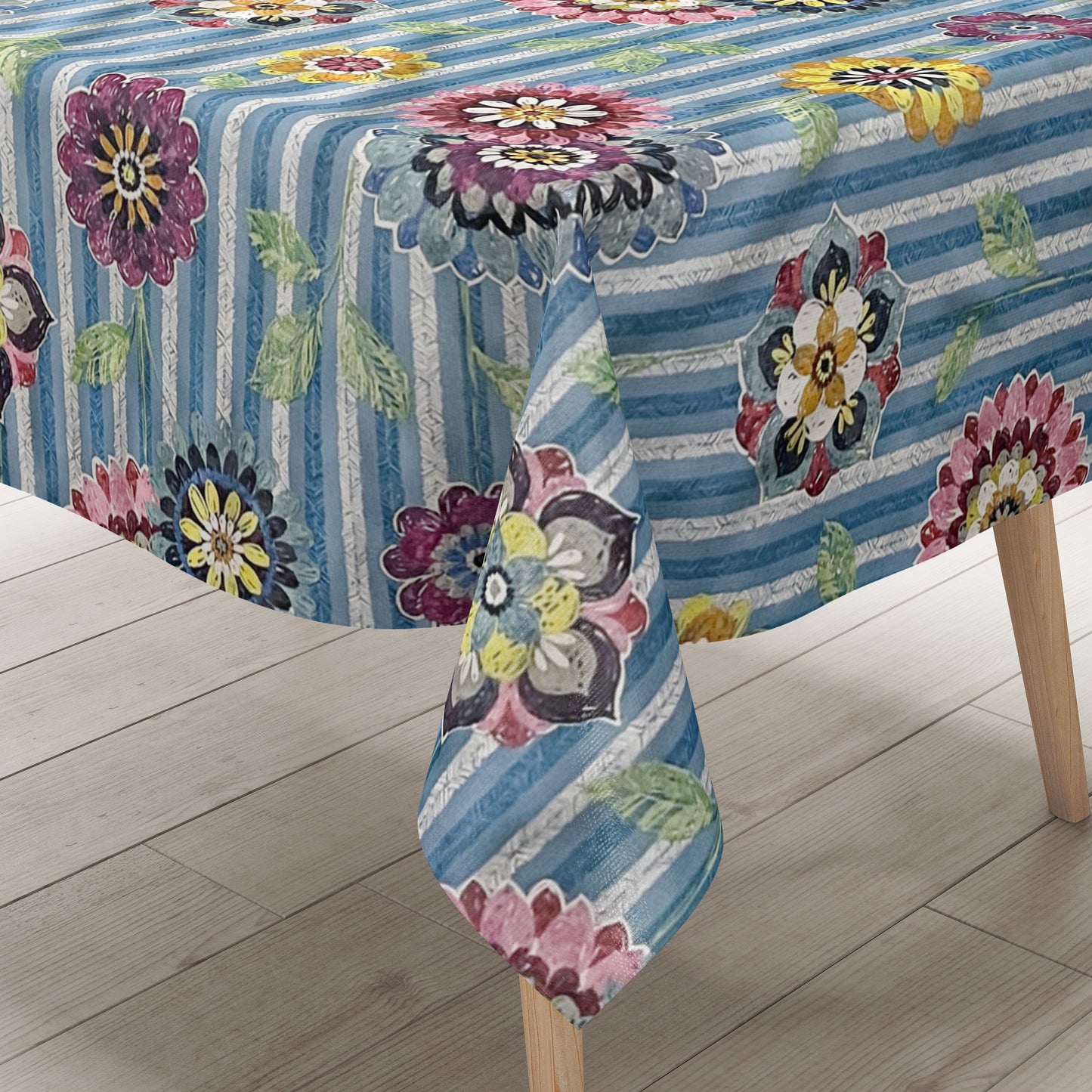 Wachstuch Tischdecke Blumen Blüten gestreift