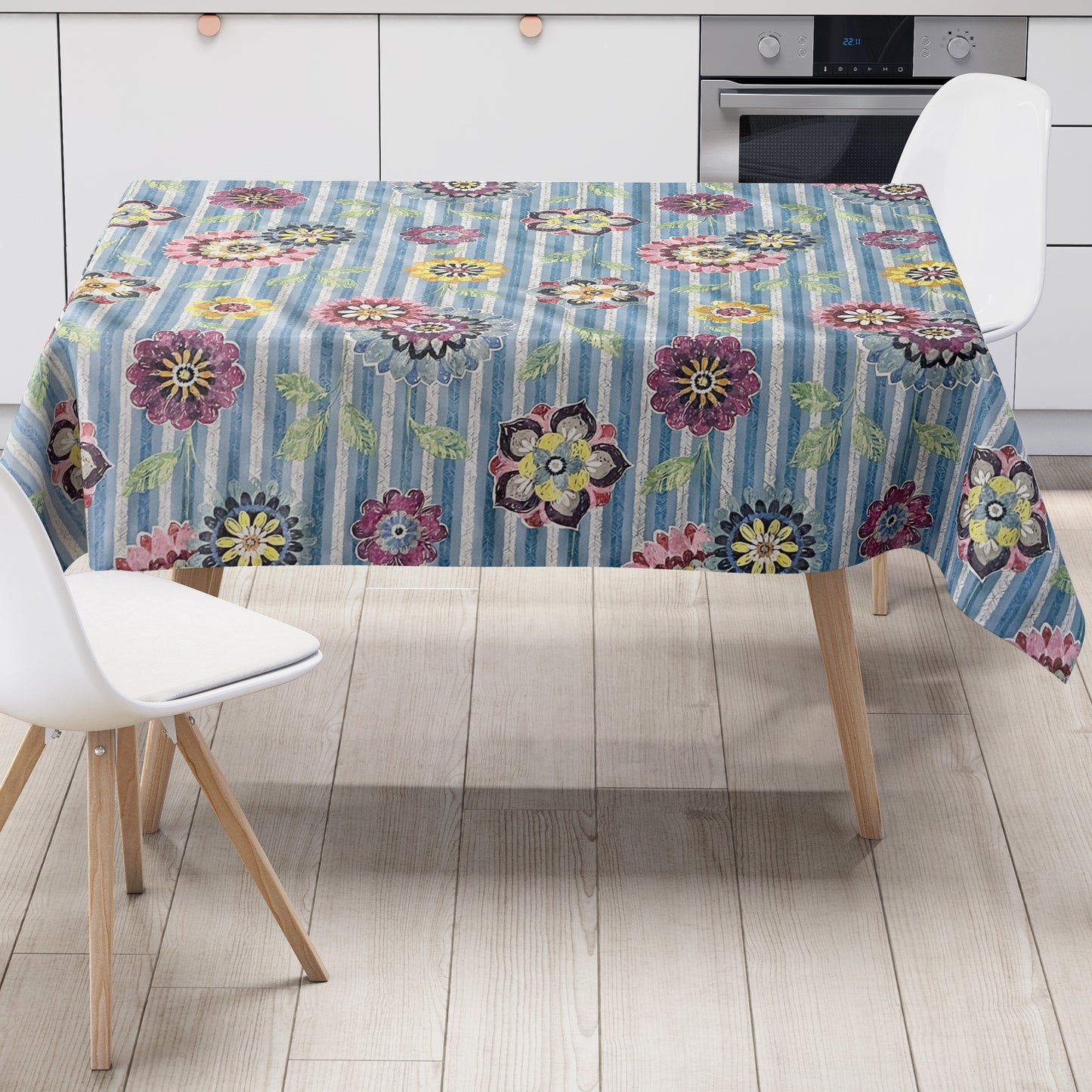 Wachstuch Tischdecke Blumen Blüten gestreift