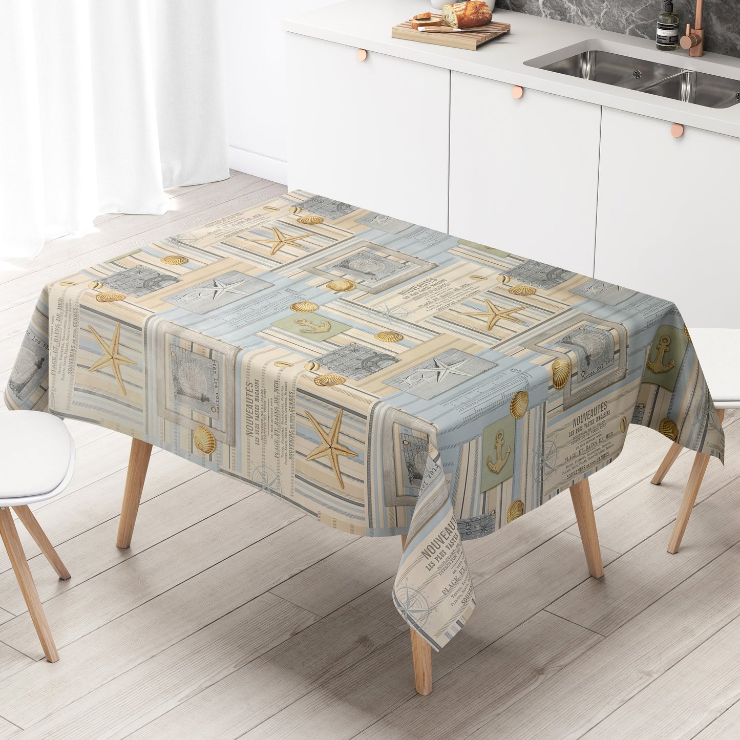 Wachstuch Tischdecke C144131 Maritim Meer Muschel Seestern eckig rund oval Meterware