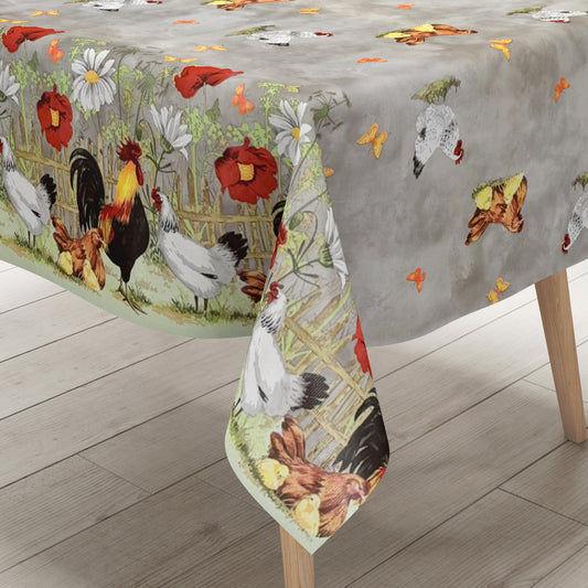 Wachstuch Tischdecke Bauernhof Hühner