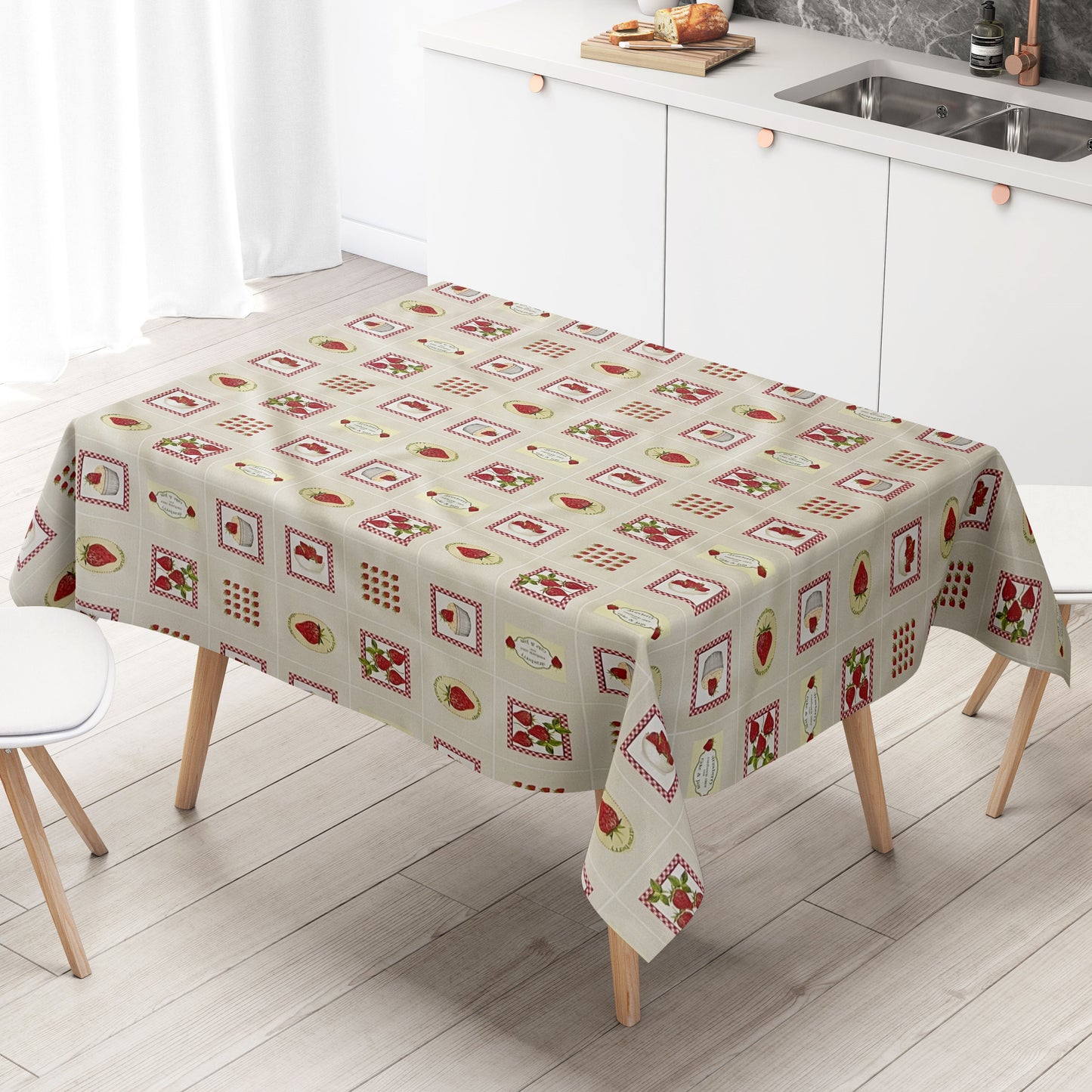 Wachstuch Tischdecke Erdbeeren küche beige