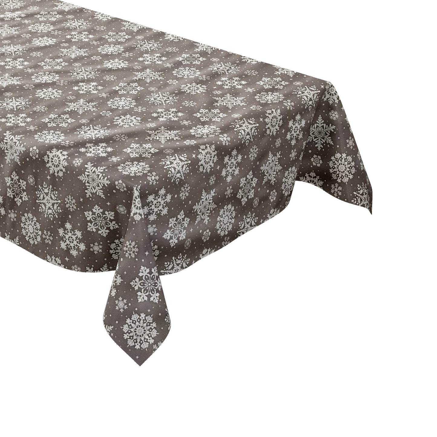 KEVKUS Wachstuch Tischdecke CY33 taupe Schneeflocken Weihnachten Winter wählbar in eckig, rund und oval -