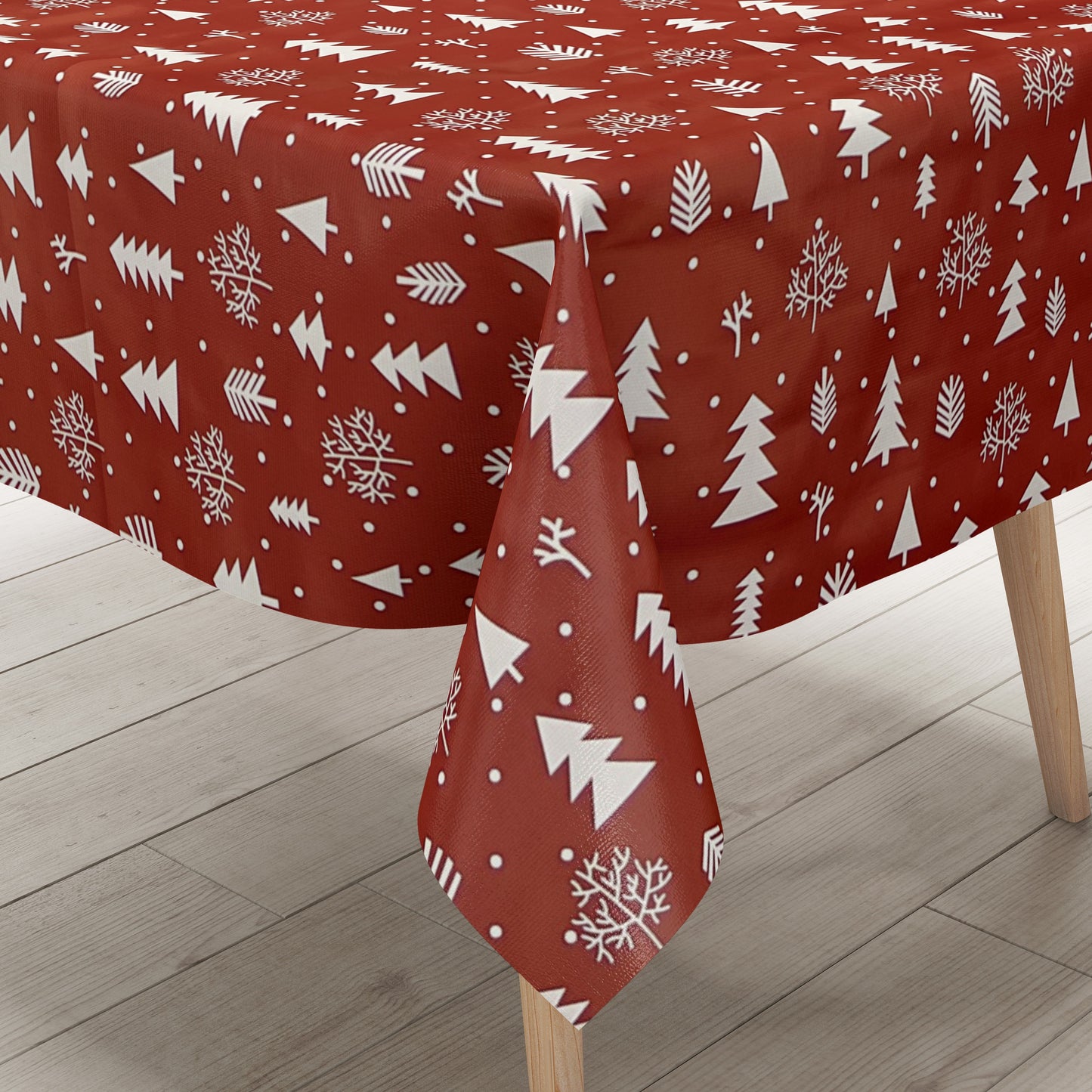 KEVKUS Wachstuch Tischdecke CY60 rot Weihnachten Weihnachtsbaum wählbar in eckig, rund und oval -
