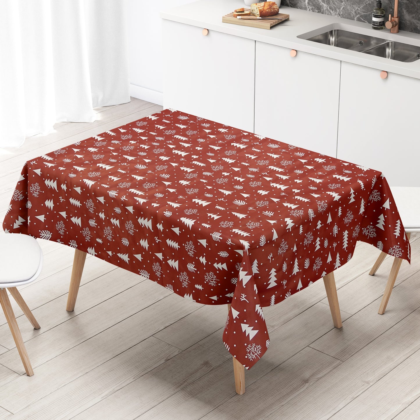 KEVKUS Wachstuch Tischdecke CY60 rot Weihnachten Weihnachtsbaum wählbar in eckig, rund und oval -