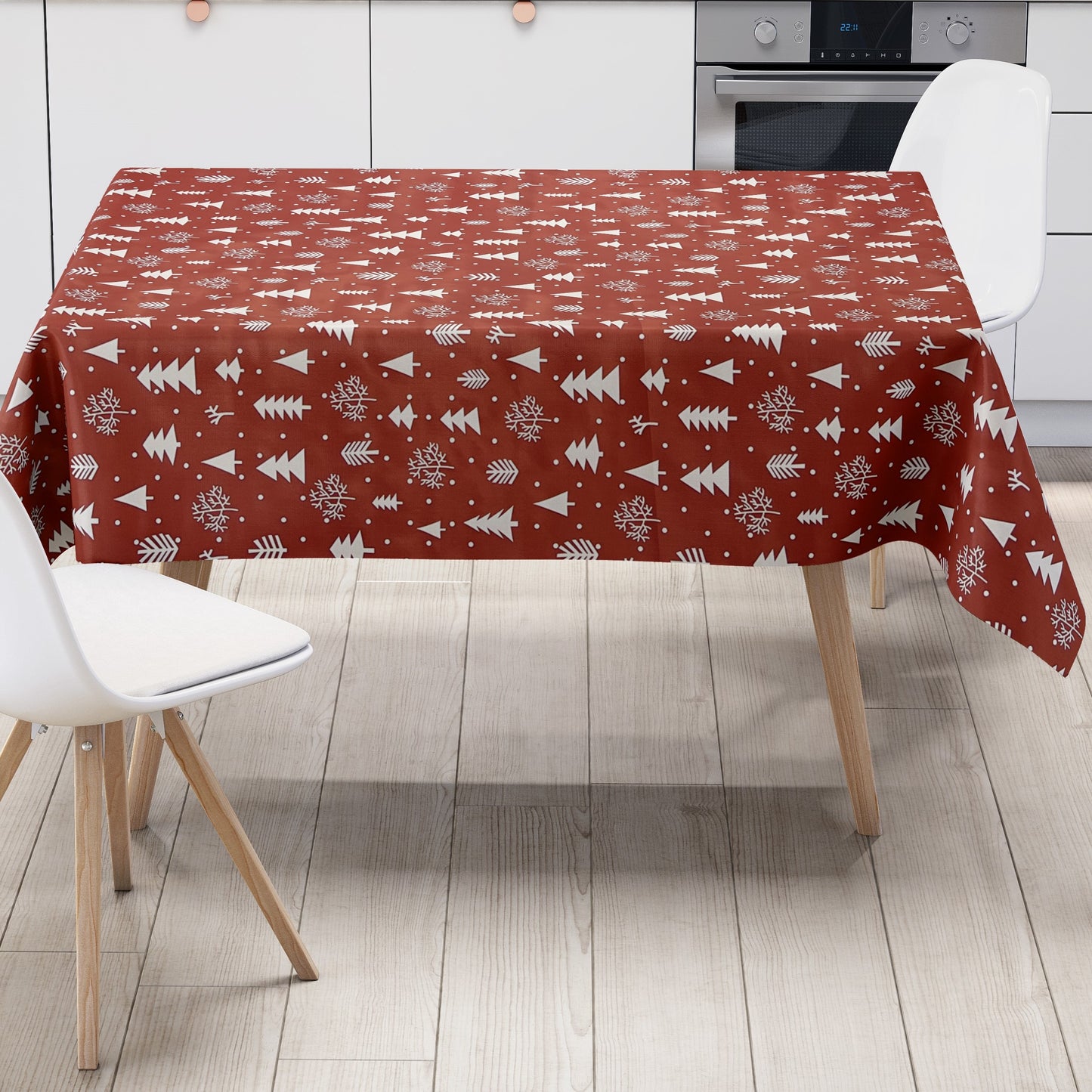 KEVKUS Wachstuch Tischdecke CY60 rot Weihnachten Weihnachtsbaum wählbar in eckig, rund und oval -