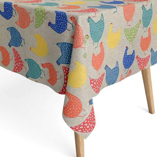 Baumwoll Tischdecke bunte Hühner