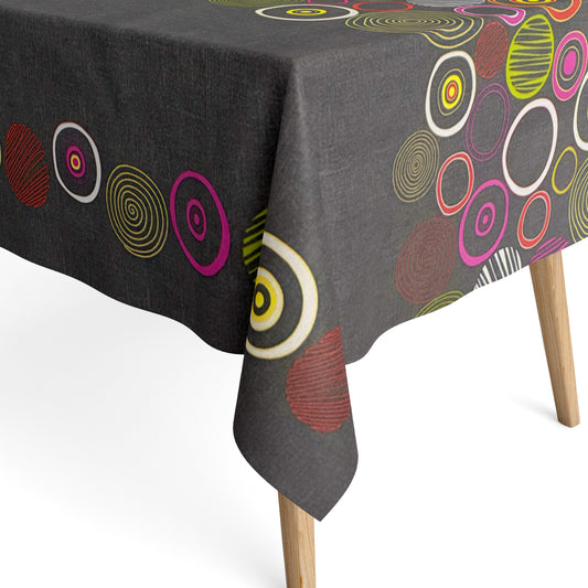 Nappe jacquard en coton enduit antitache DUNE24 gris cercles colorés lignes carré rond ovale
