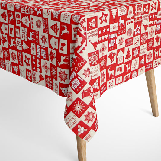 Nappe en coton Noël Avent HAYVER C-198 MERRY Christmas rouge-beige carrée ronde ovale