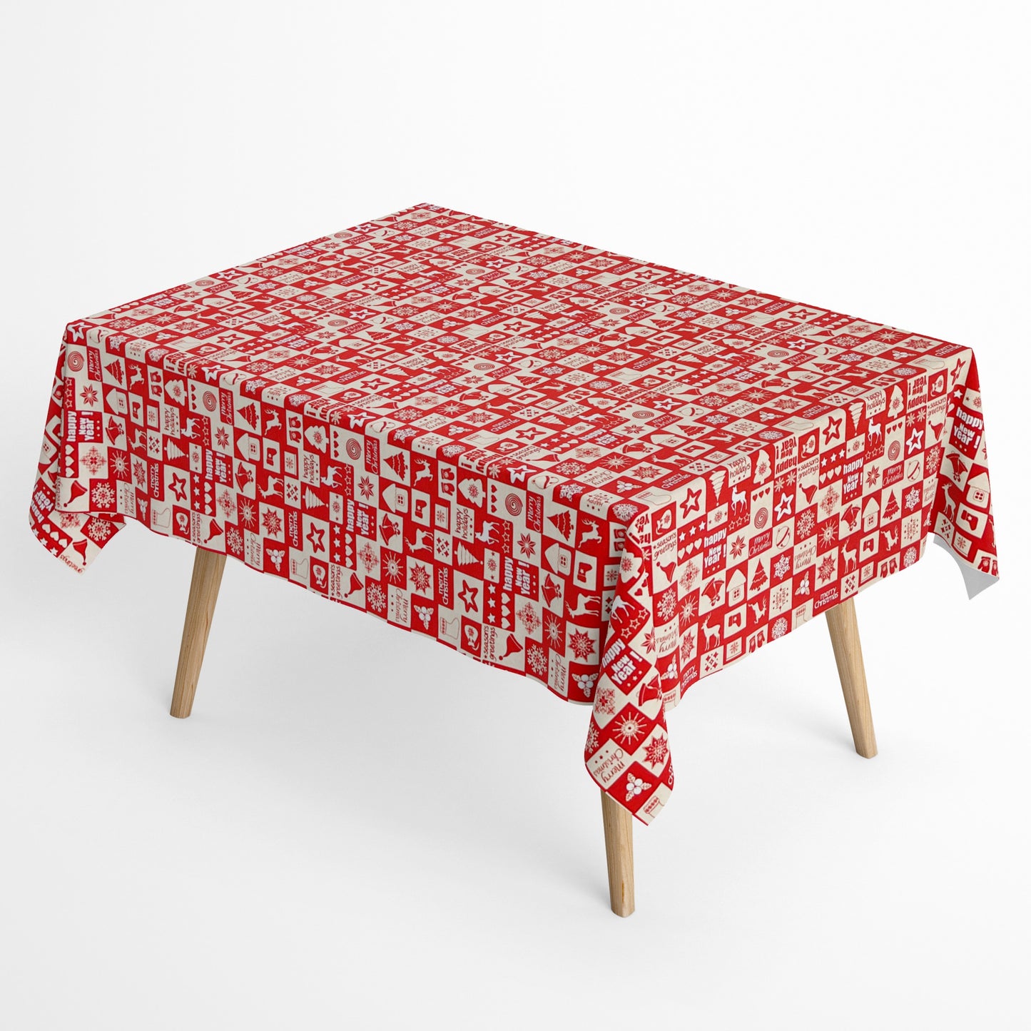 Baumwolltischdecke Weihnachten Advent HAYVER C-198 MERRY Christmas rot-beige eckig rund oval