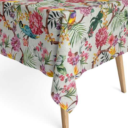 Baumwoll Tischdecke Dschungel Papagei Hibiskus