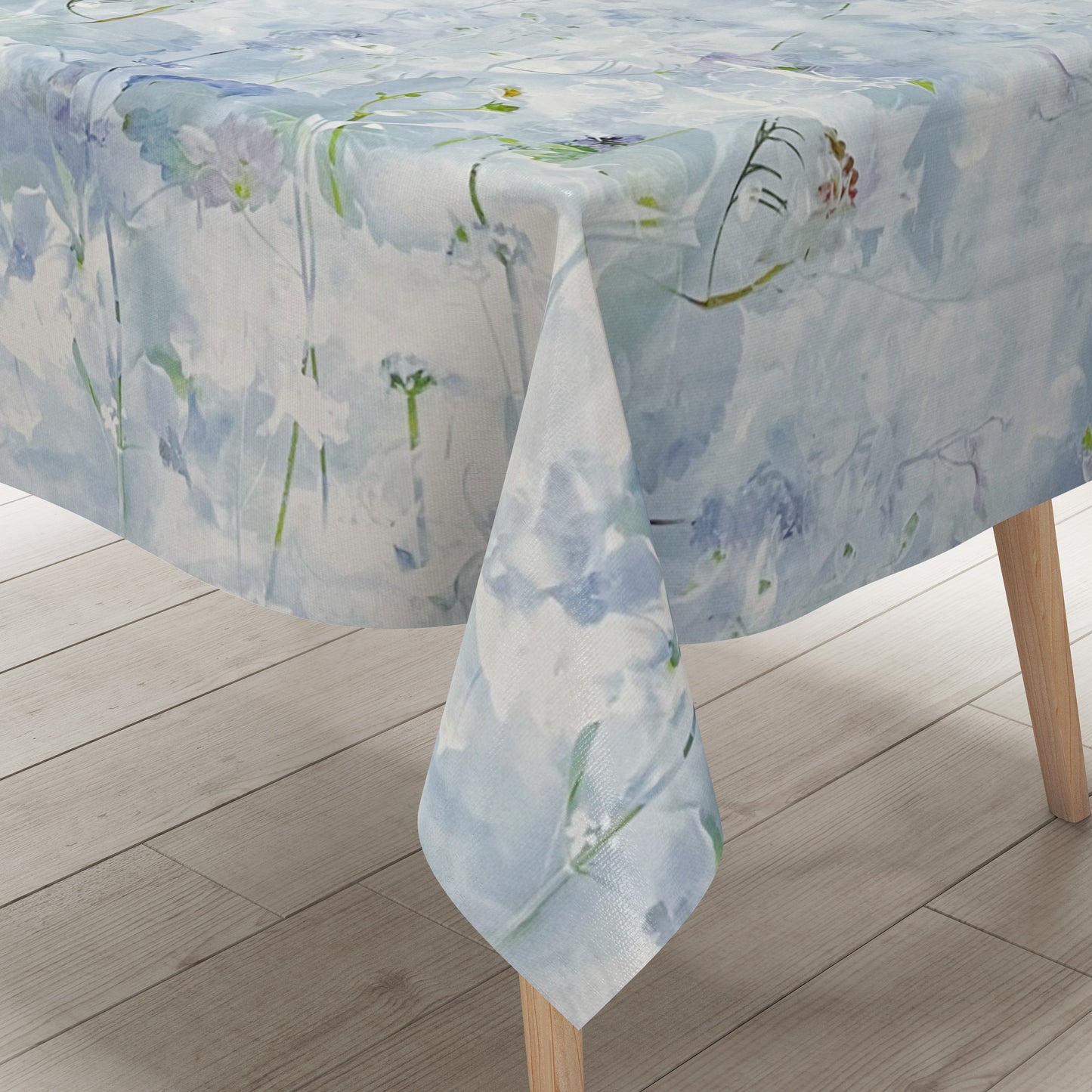 Wachstuchtischdecke hellblau Blumen