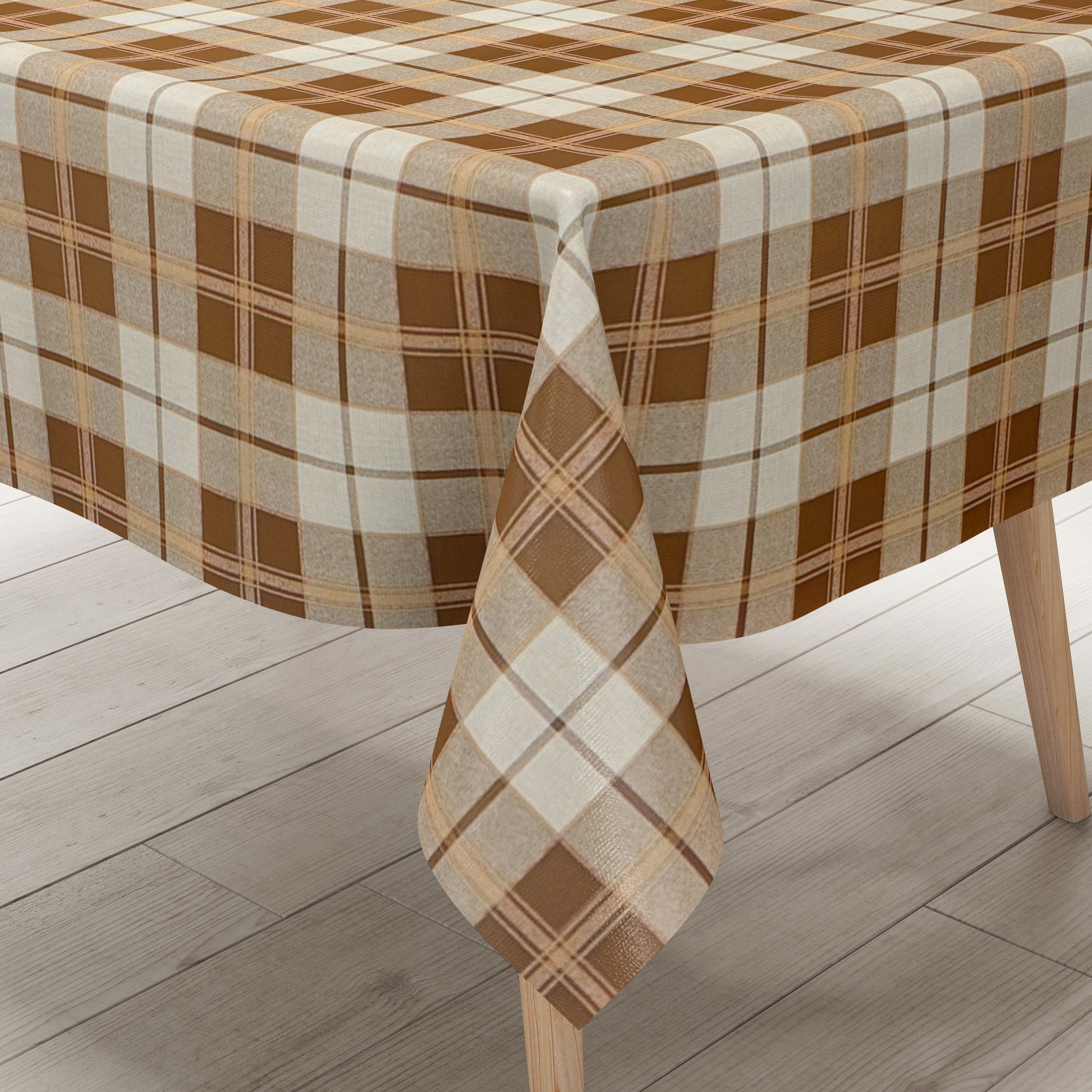 KEVKUS Wachstuch Tischdecke 01551-01 Blätter Kariert Laub Herbst Braun