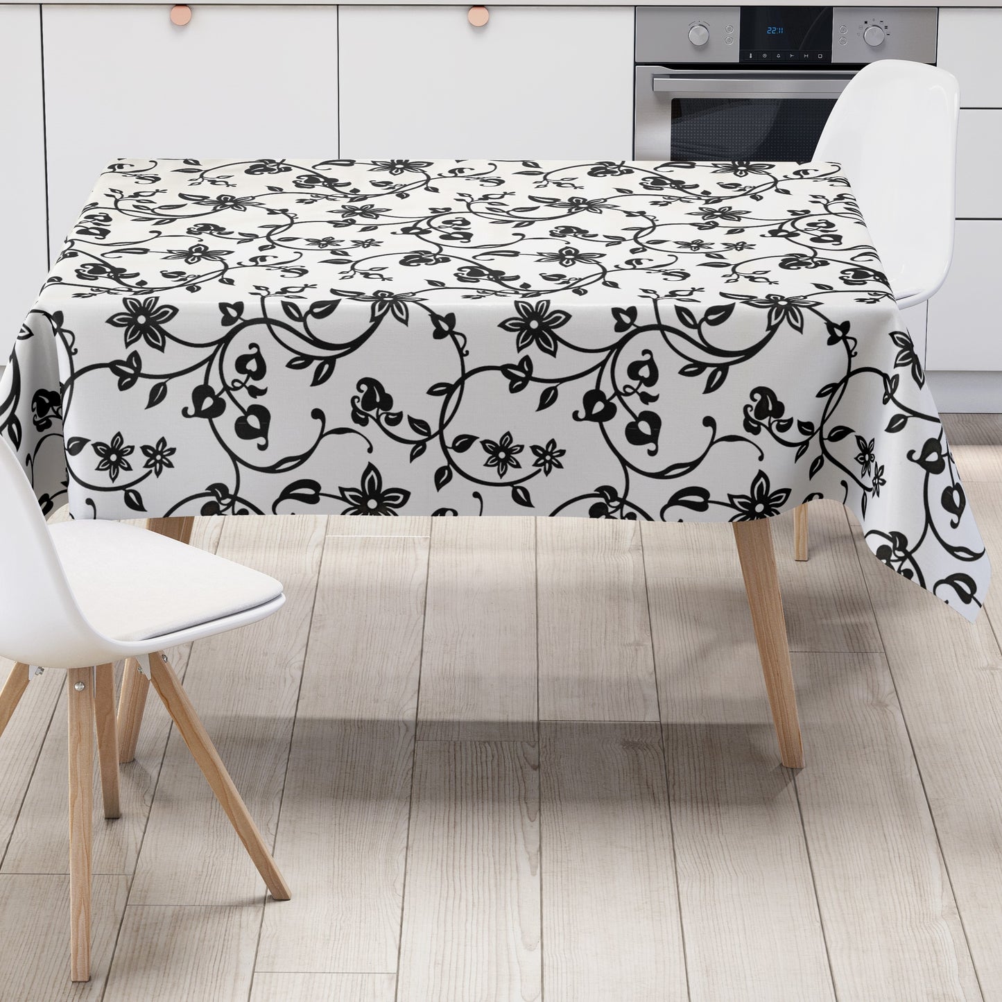 Wachstuch Tischdecke schwarz weiss Blumen Elegant