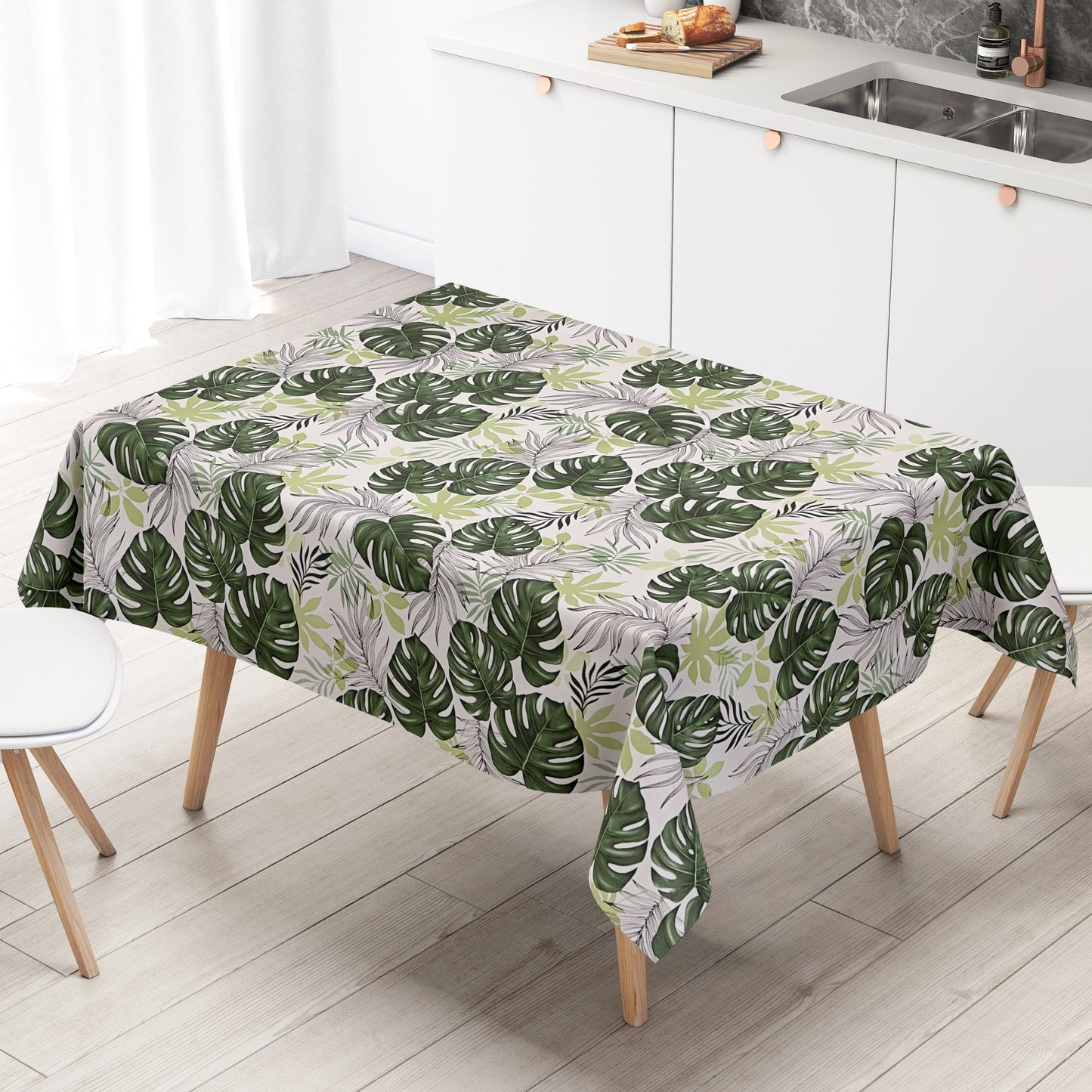 Wachstuch Tischdecke geprägt Palmen Blätter Monstera